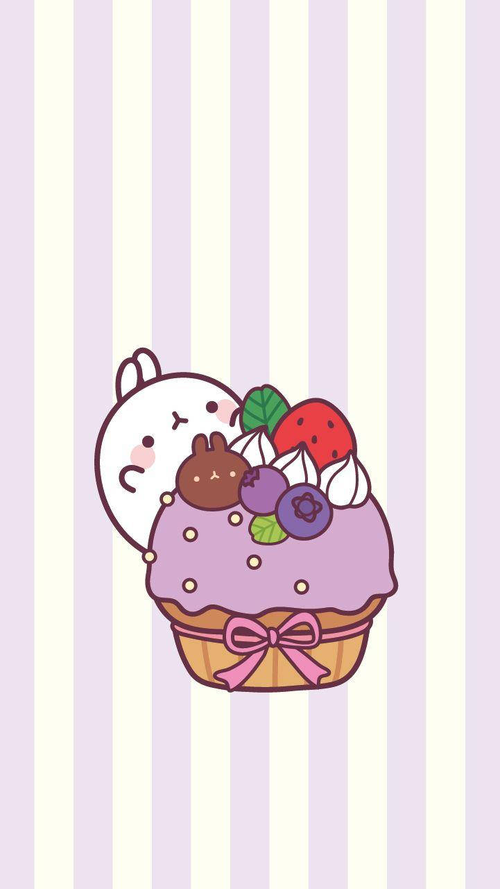 Molang, purple cupcake, berries, HD Phone Wallpaper