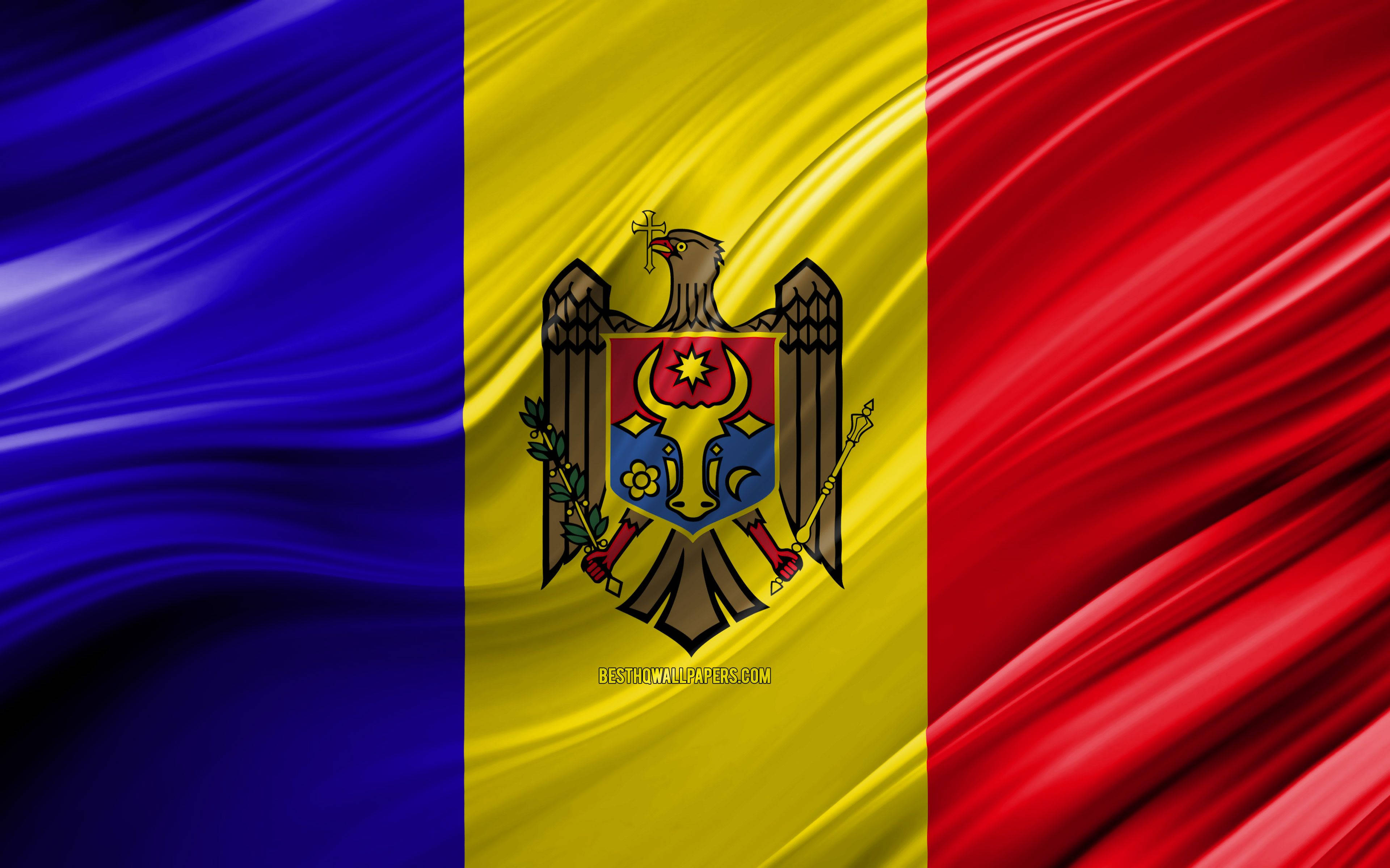 Moldova flag, deep blue, yellow, 4K Desktop Wallpaper