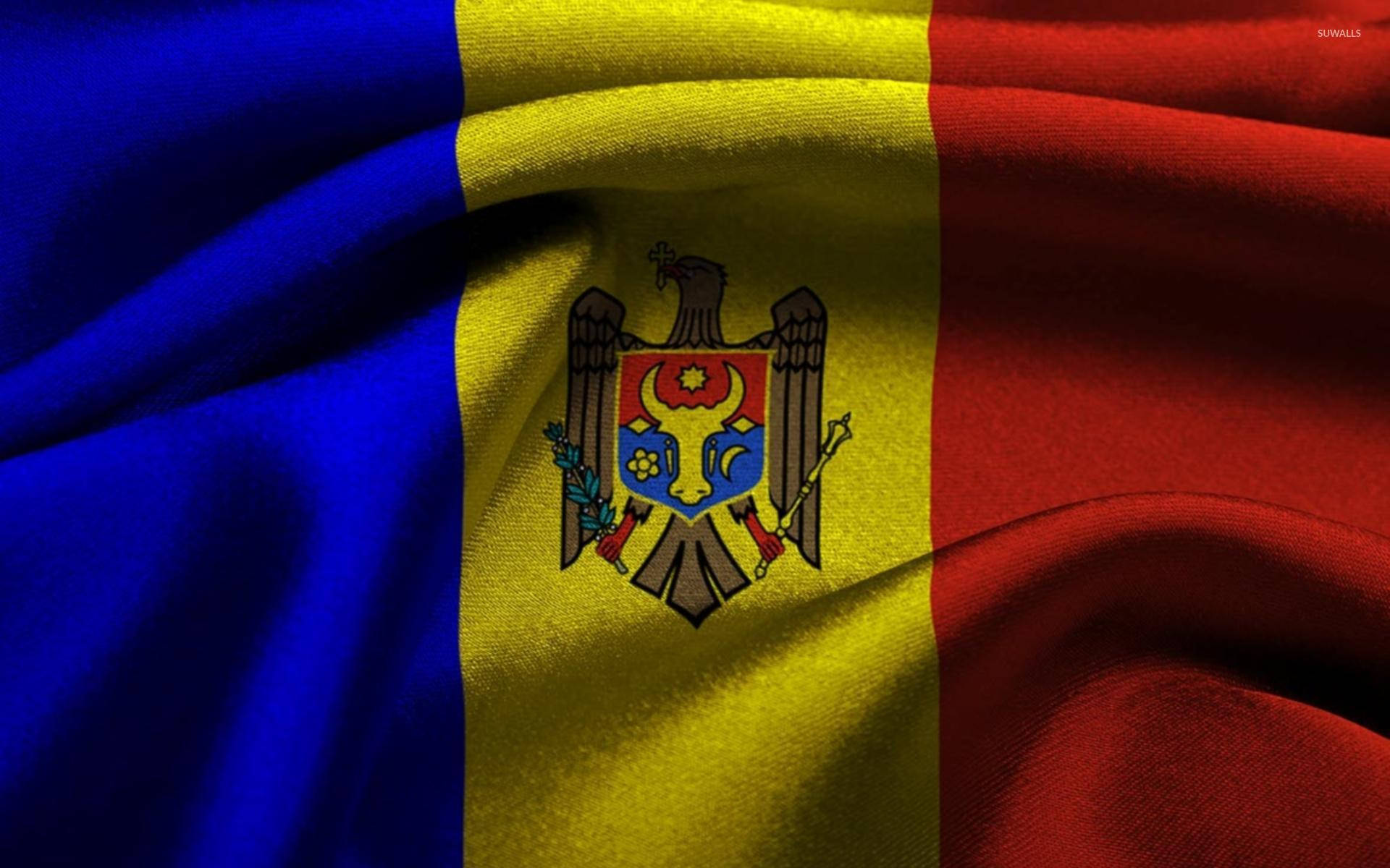 Moldova flag, metallic colors, blue, Full HD Desktop Wallpaper