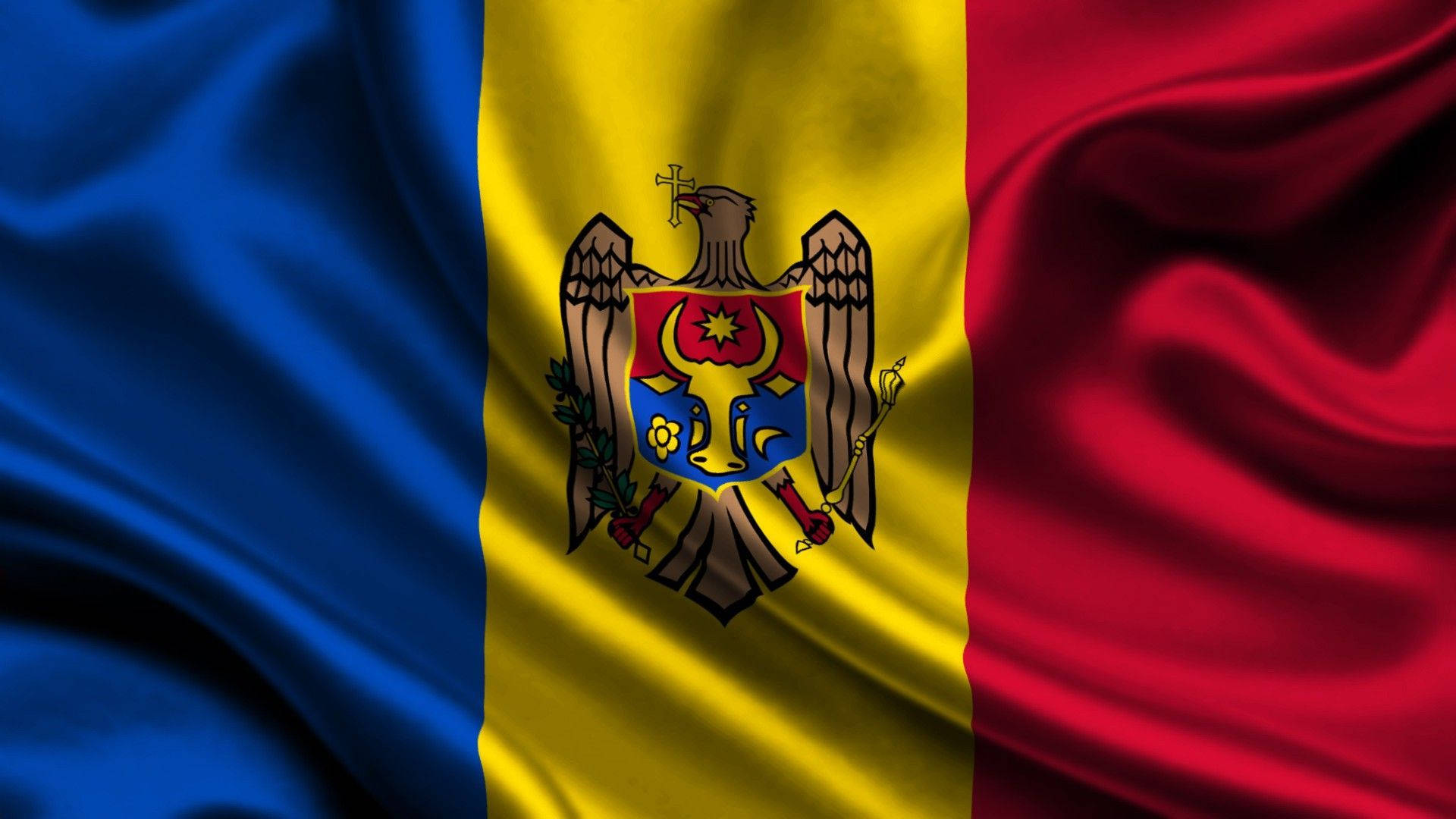 Moldova flag, shiny metallic colors, deep blue, Full HD Desktop Wallpaper