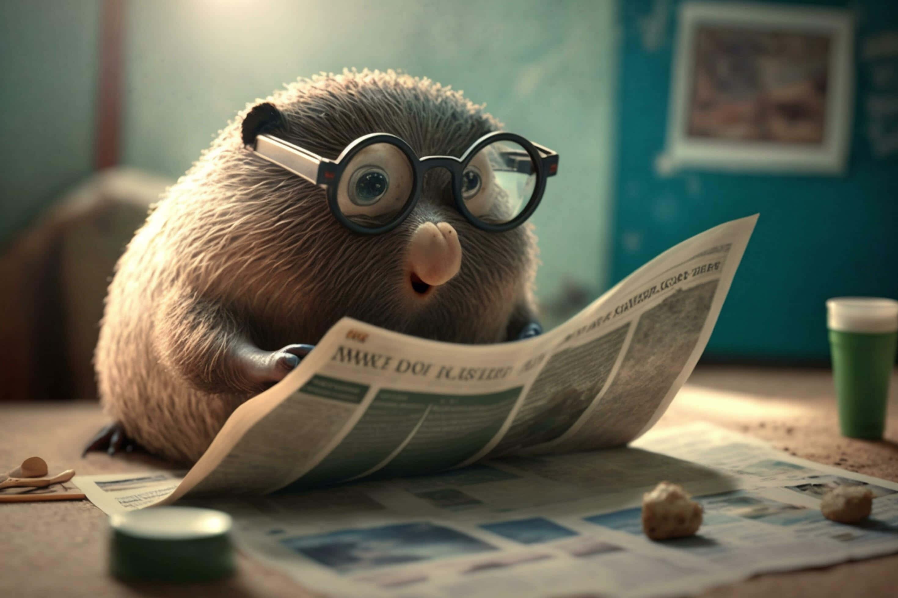 animated mole, round glasses, newspaper, 2K Desktop Wallpaper
