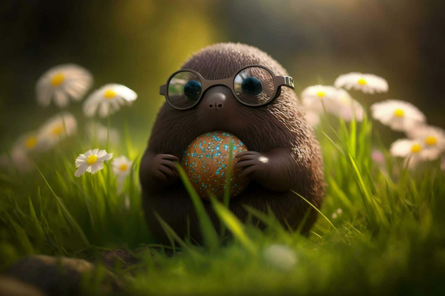 cute mole, glasses, patterned egg, HD Desktop Wallpaper