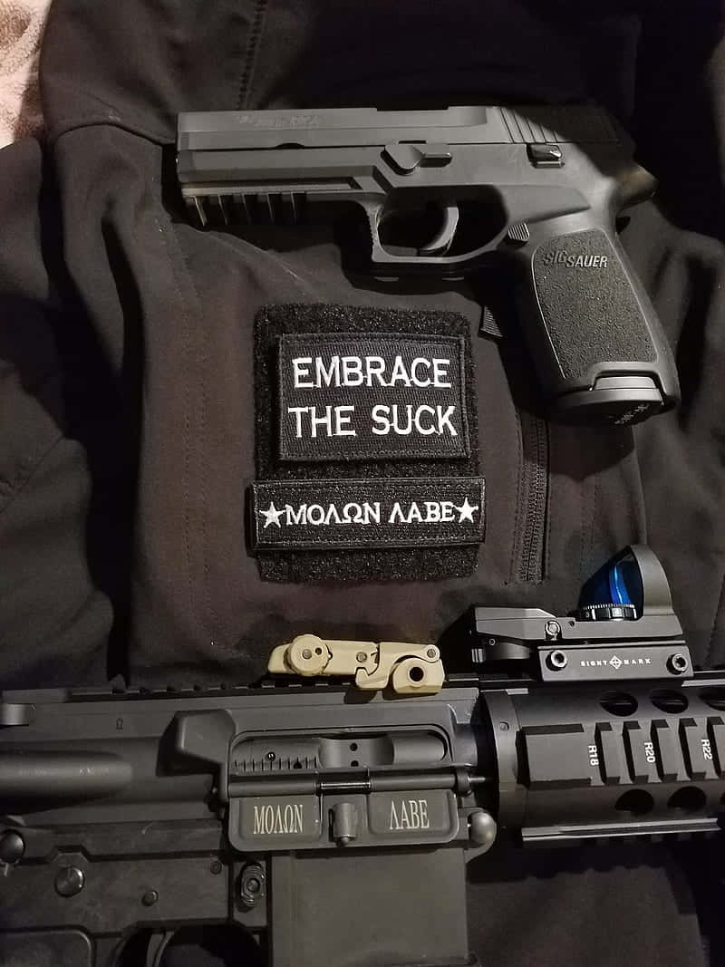 Molon Labe, EMBRACE THE SUCK, black handgun, SD Phone Wallpaper