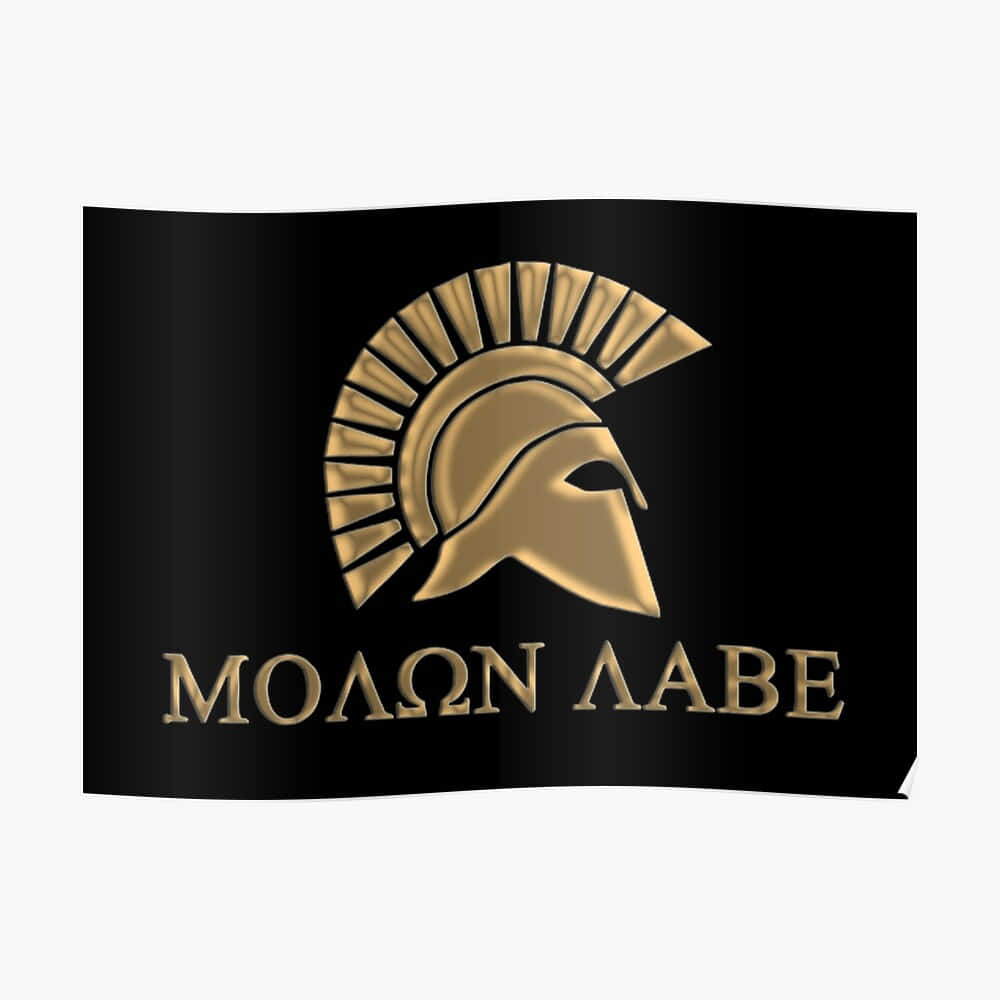 Molon Labe, golden Spartan helmet, black fabric banner, SD Desktop Wallpaper
