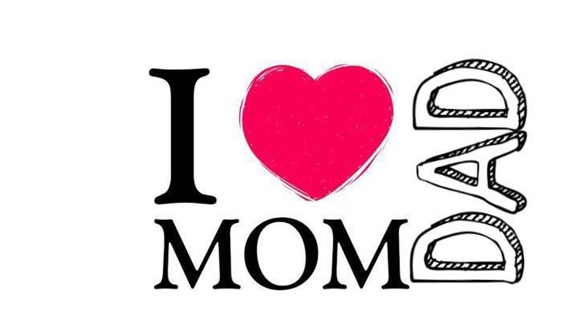 Mom And Dad, pink heart, stylized letters, Full HD Desktop Wallpaper