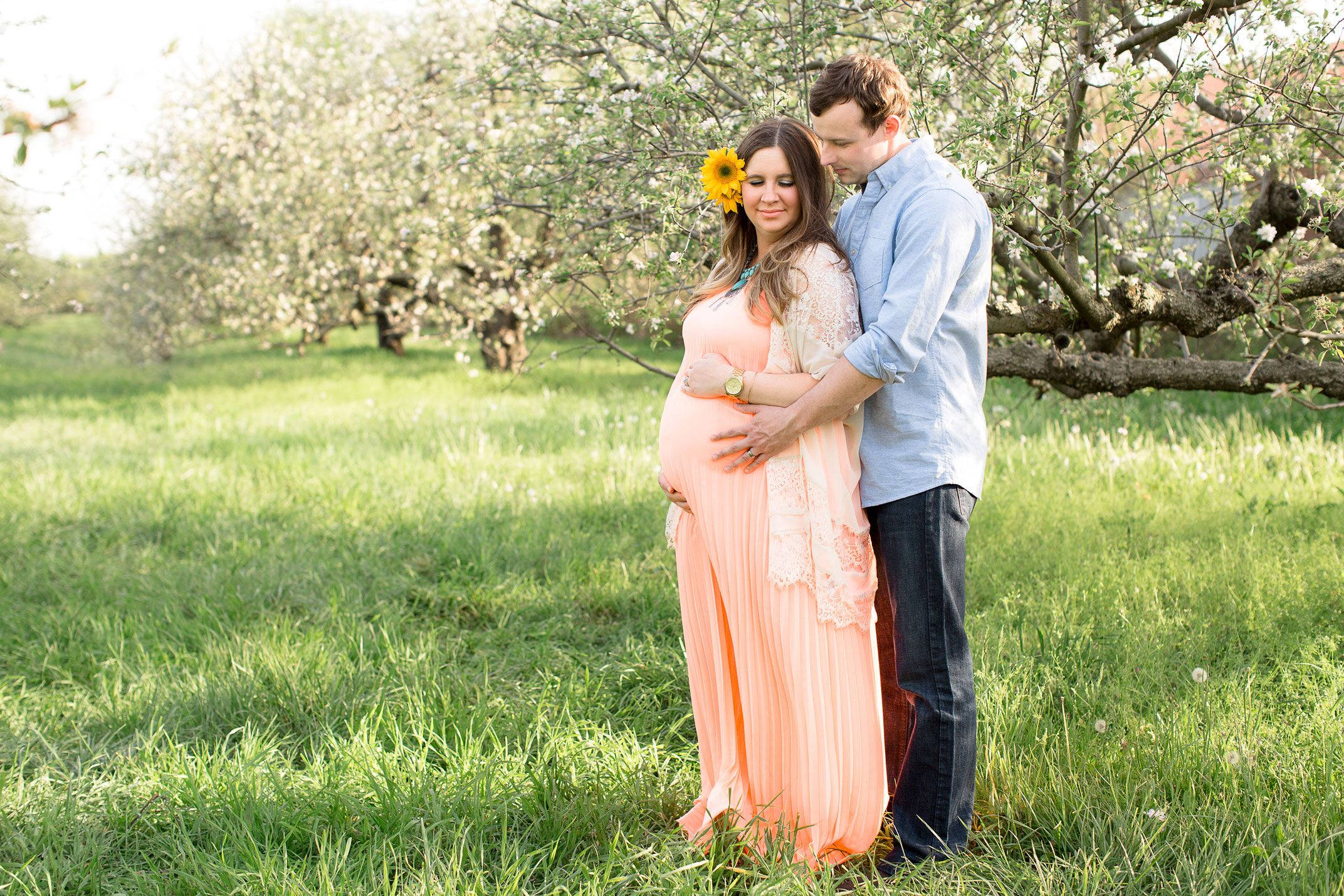 Mom And Dad, peach dress, sunflower, Full HD Desktop Wallpaper