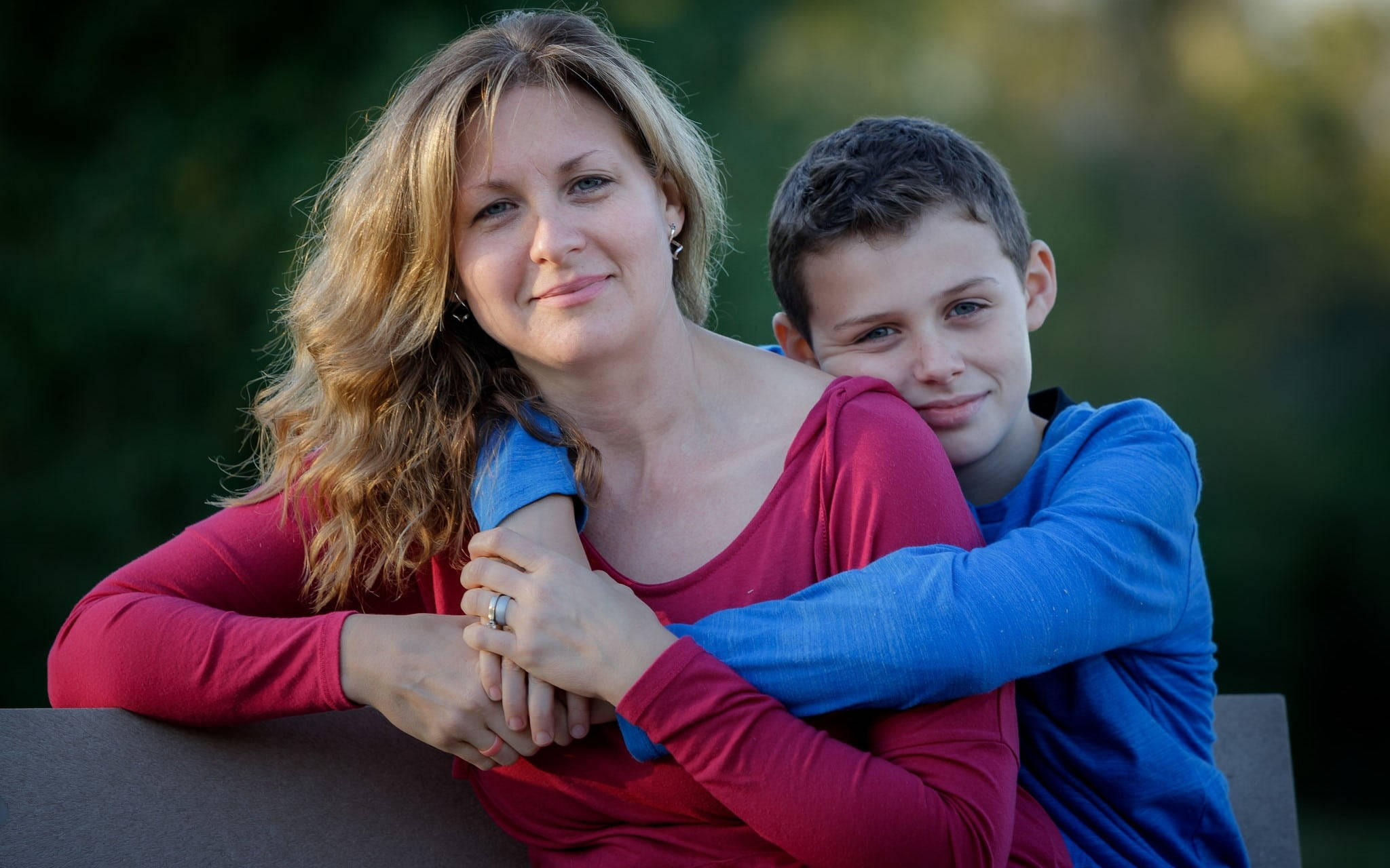 mother, son, bench, Full HD Desktop Wallpaper