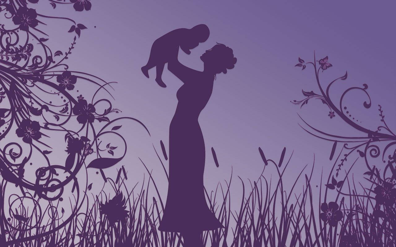 Mom and Son Purple Art, purple silhouette, floral backdrop, HD Desktop Wallpaper