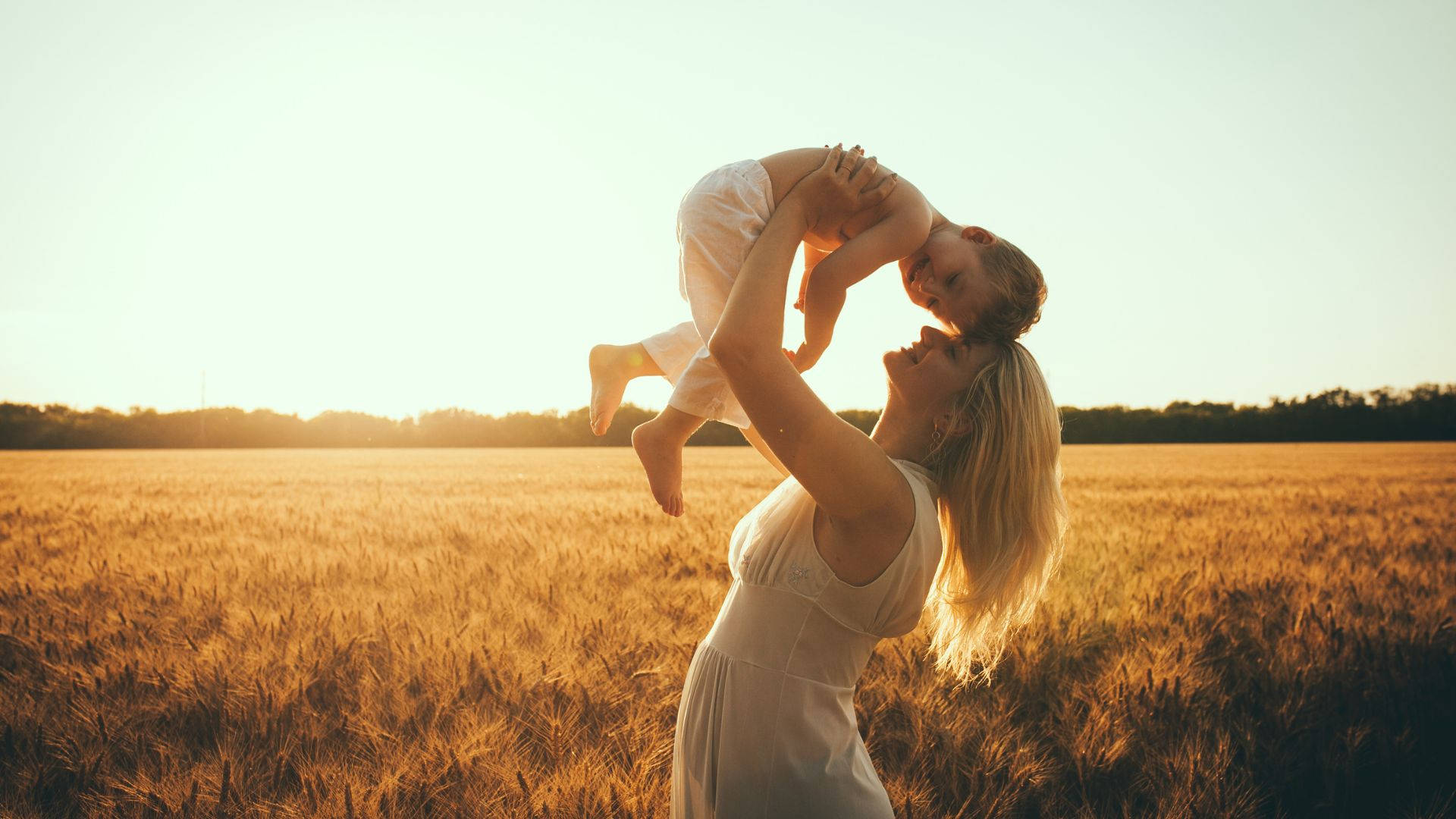 Mom, baby, golden wheat field, Full HD Desktop Wallpaper