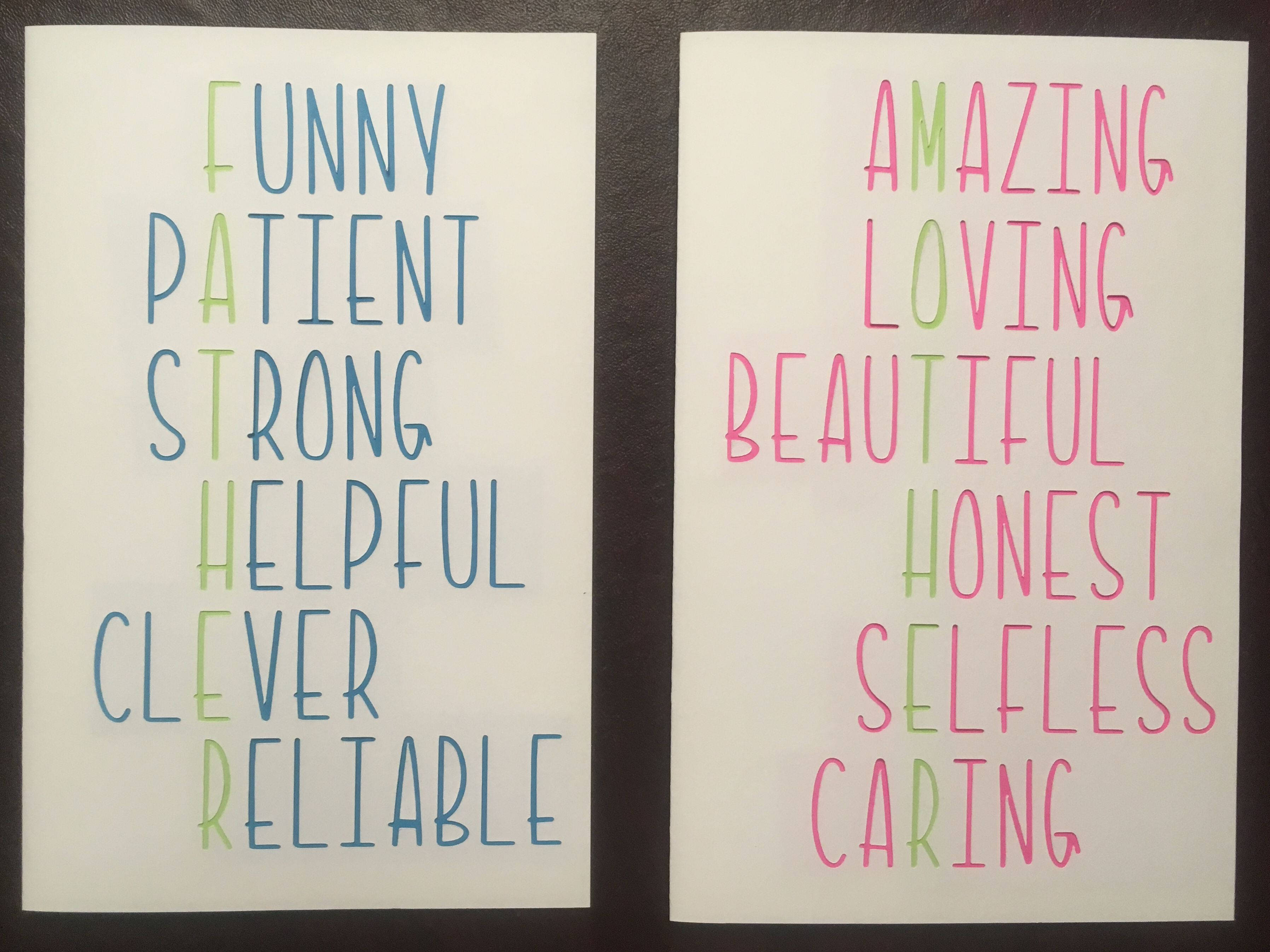 Mom, Dad, colorful handwritten cards, 2K Desktop Wallpaper