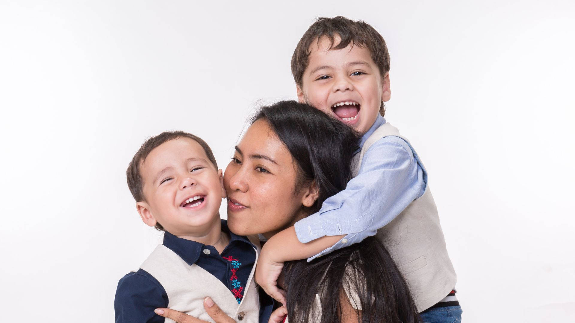 mom, two boys, joyful mother, Full HD Desktop Wallpaper