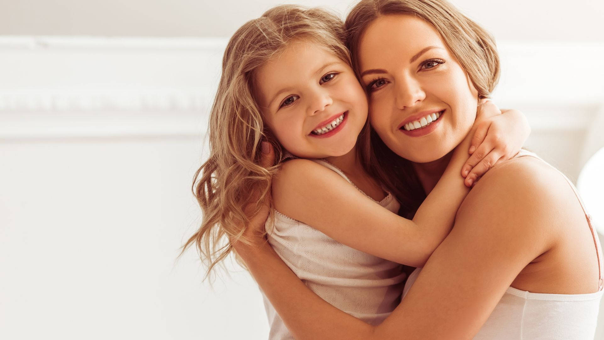 Mom, girl, white background, Full HD Desktop Wallpaper