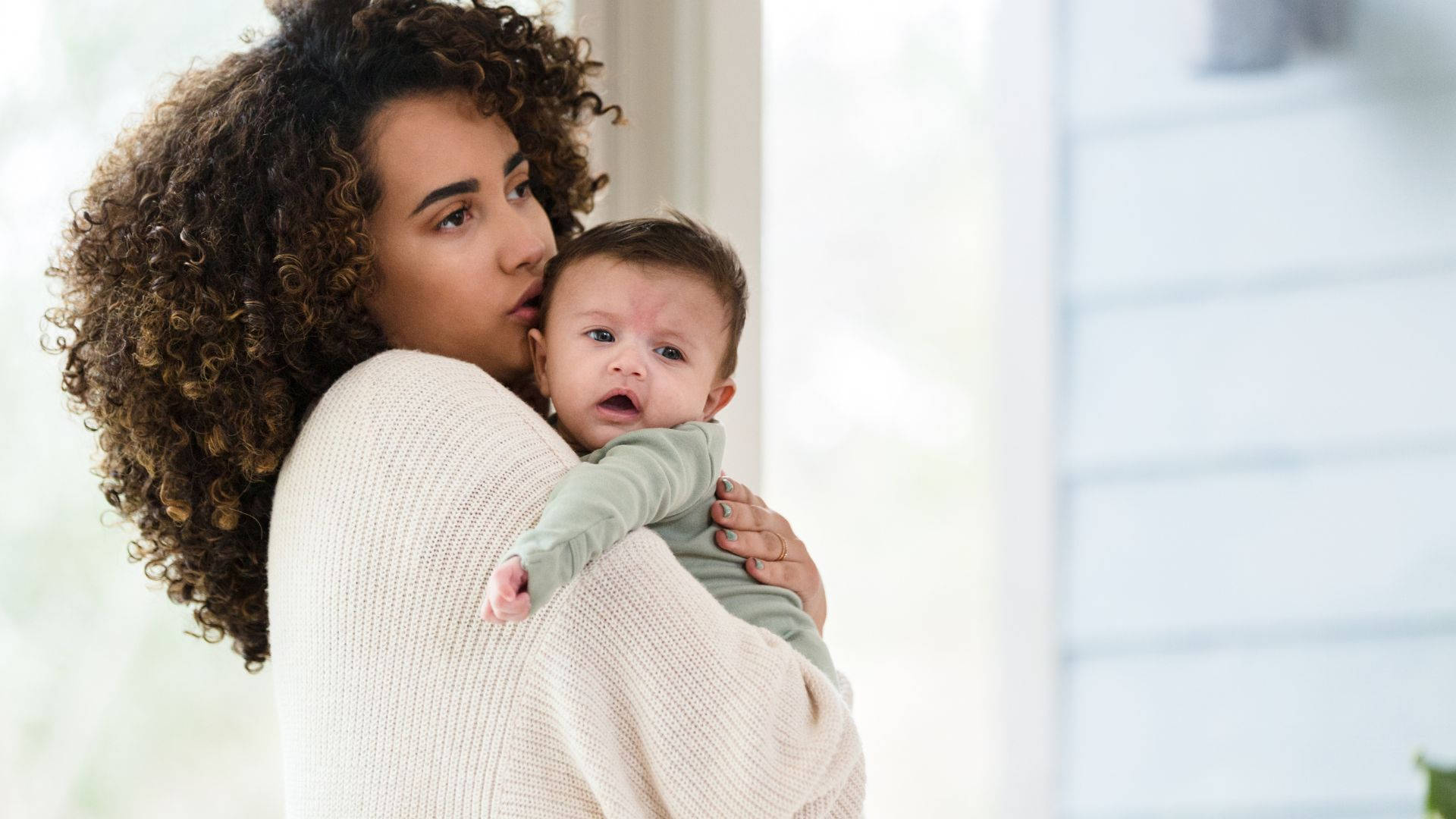 Mom, baby, curly hair, Full HD Desktop Wallpaper