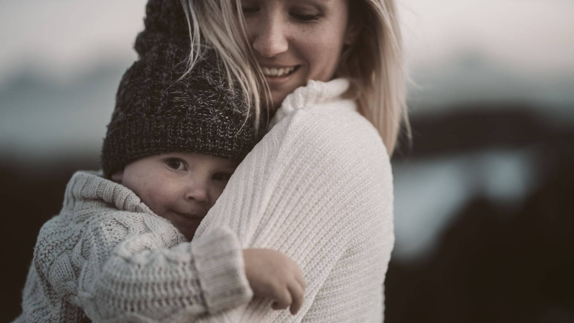 Mom, baby, white sweater, Full HD Desktop Wallpaper