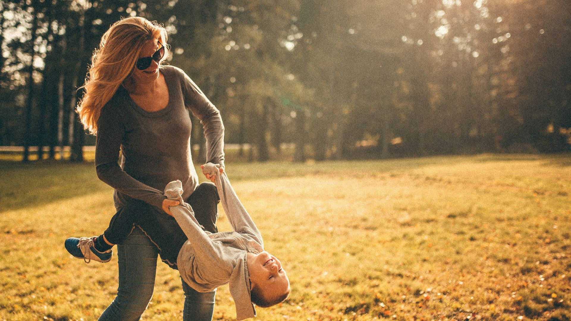 Mom, boy, autumn field, Full HD Desktop Wallpaper