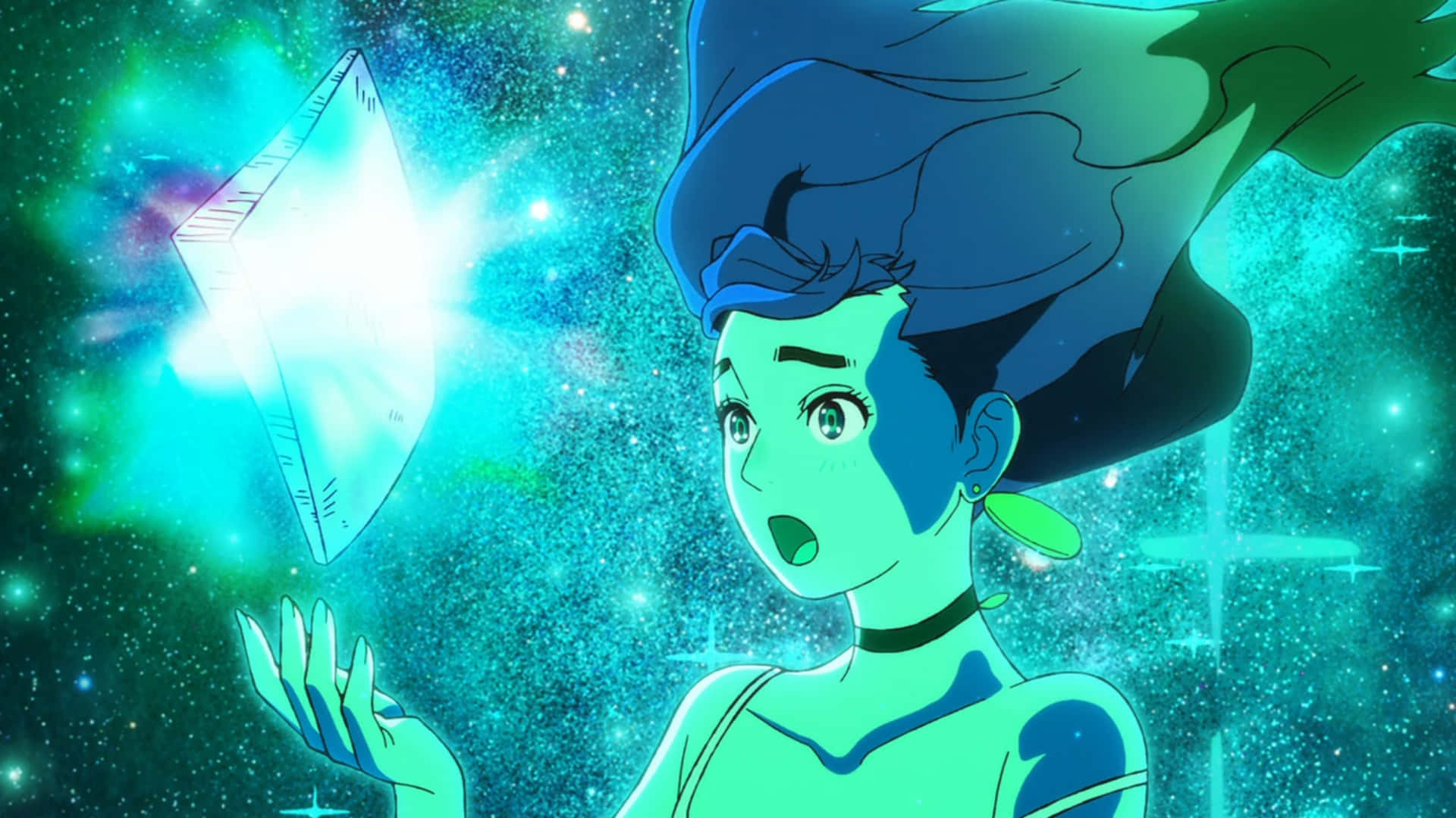 Momo Ayase, blue-haired anime girl, cosmic setting, Full HD Desktop Wallpaper