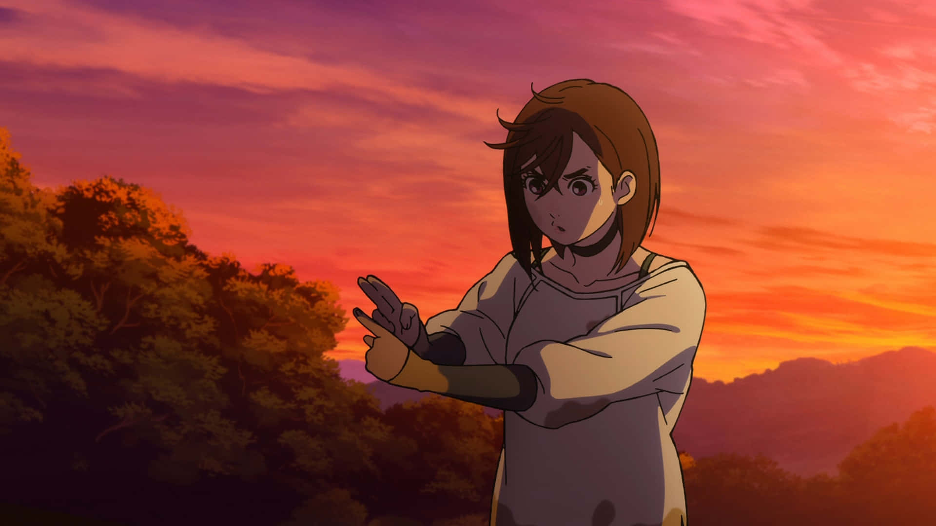 Momo Ayase, sunset, outdoors, Full HD Desktop Wallpaper