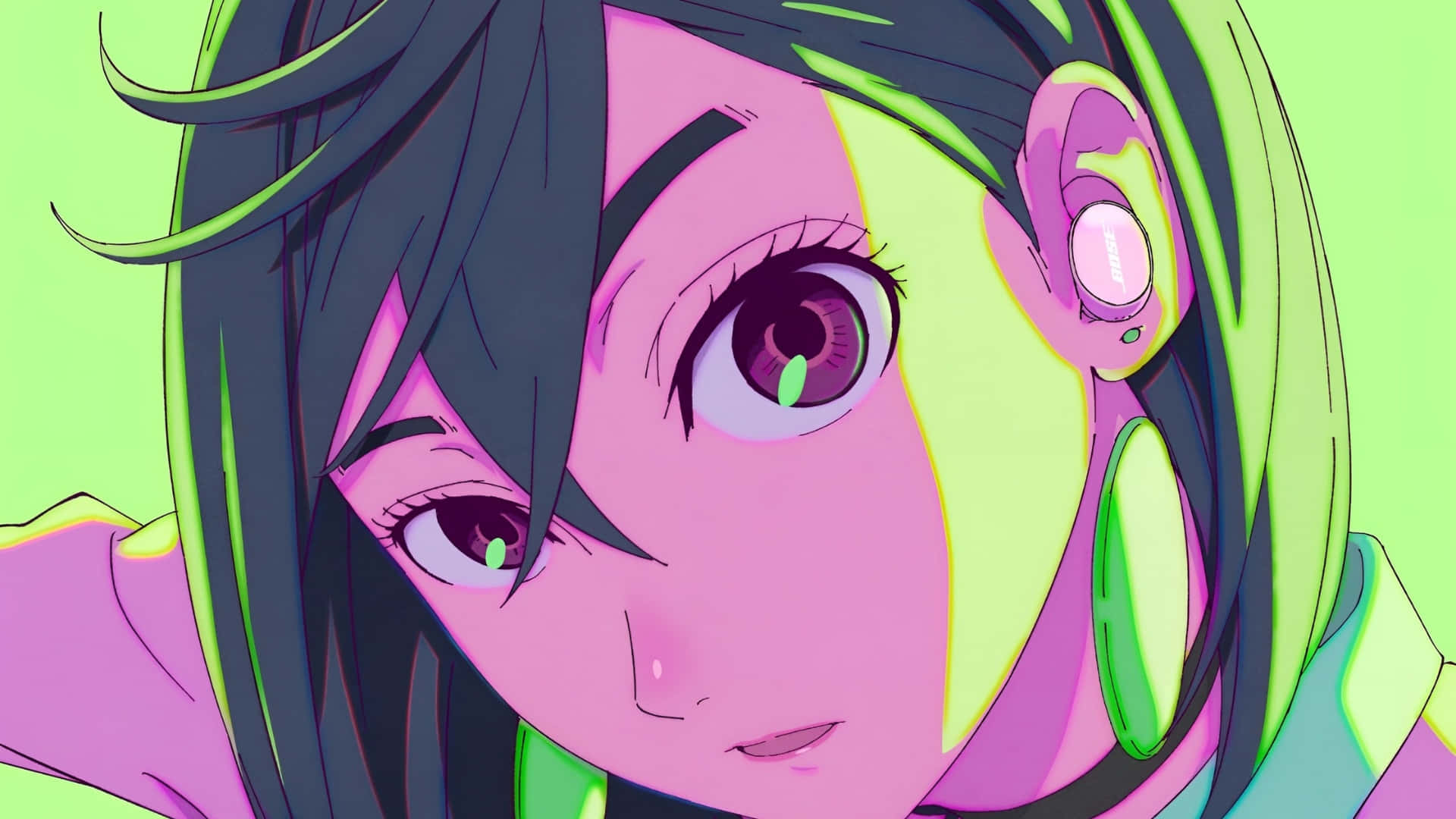 Momo Ayase, glowing green hair, pink skin, Full HD Desktop Wallpaper