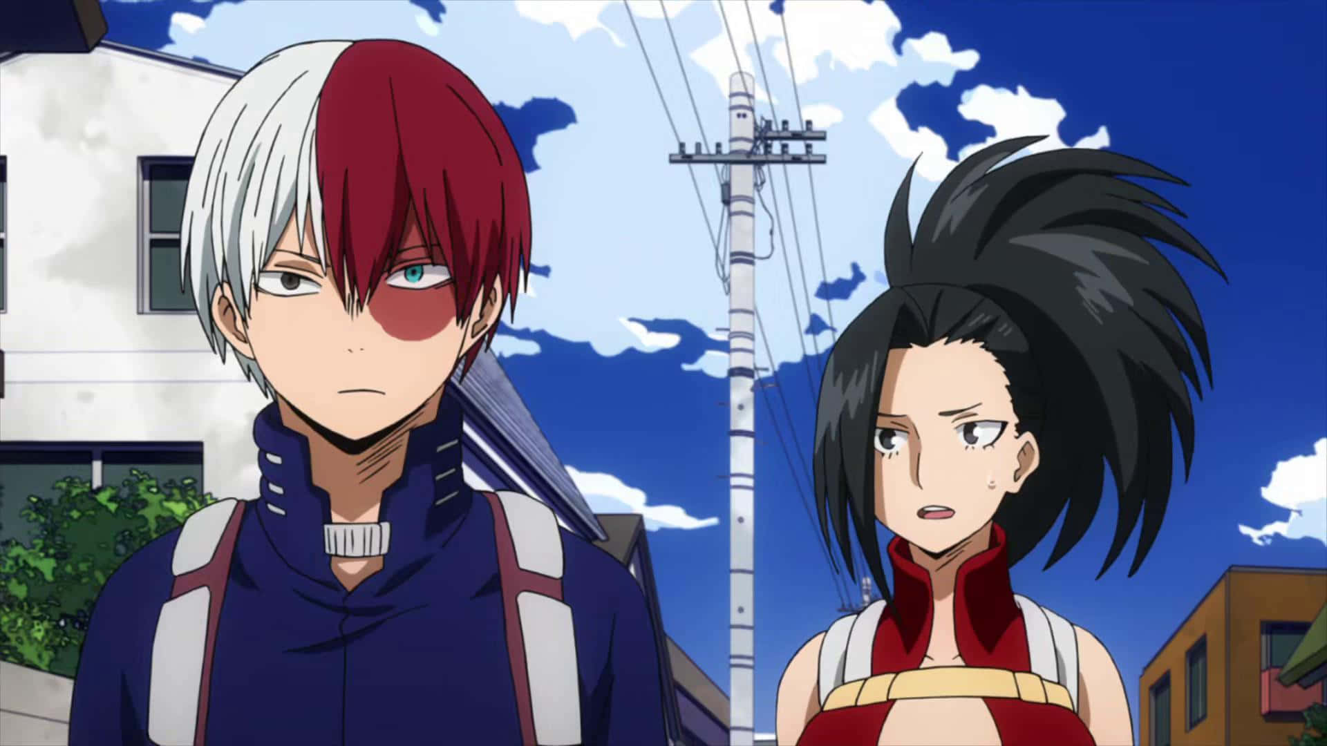 Momo Yaoyorozu, superhero suit, suburban street, Full HD Desktop Wallpaper
