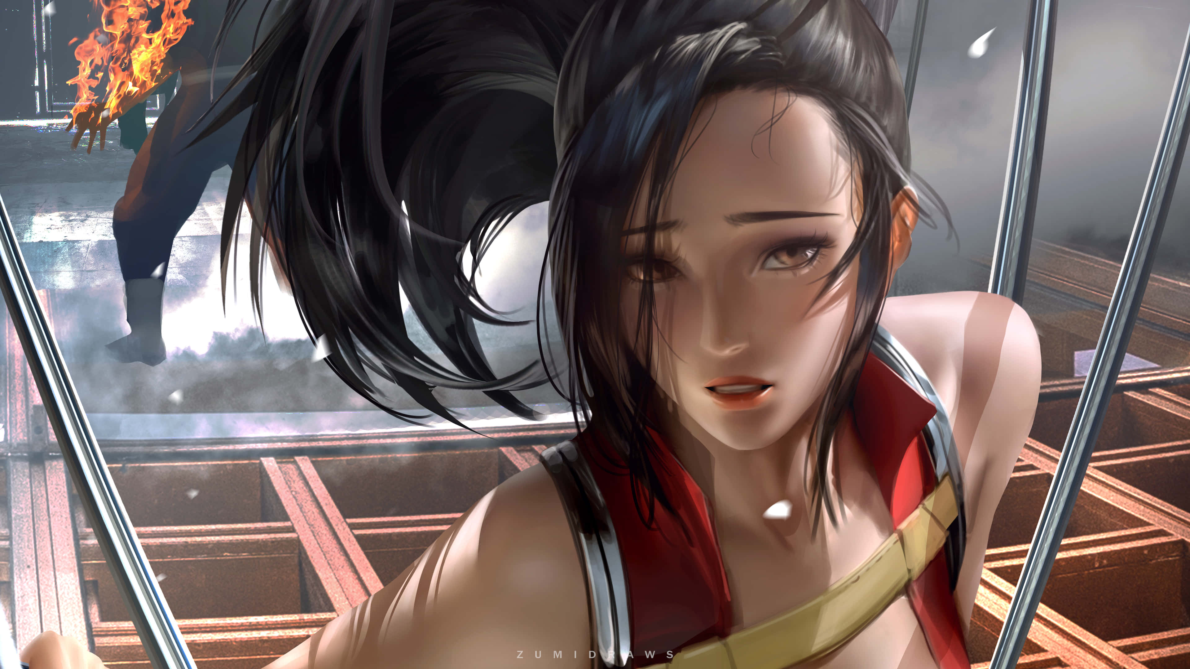 Momo Yaoyorozu, dark hair, red outfit, 4K Desktop Wallpaper