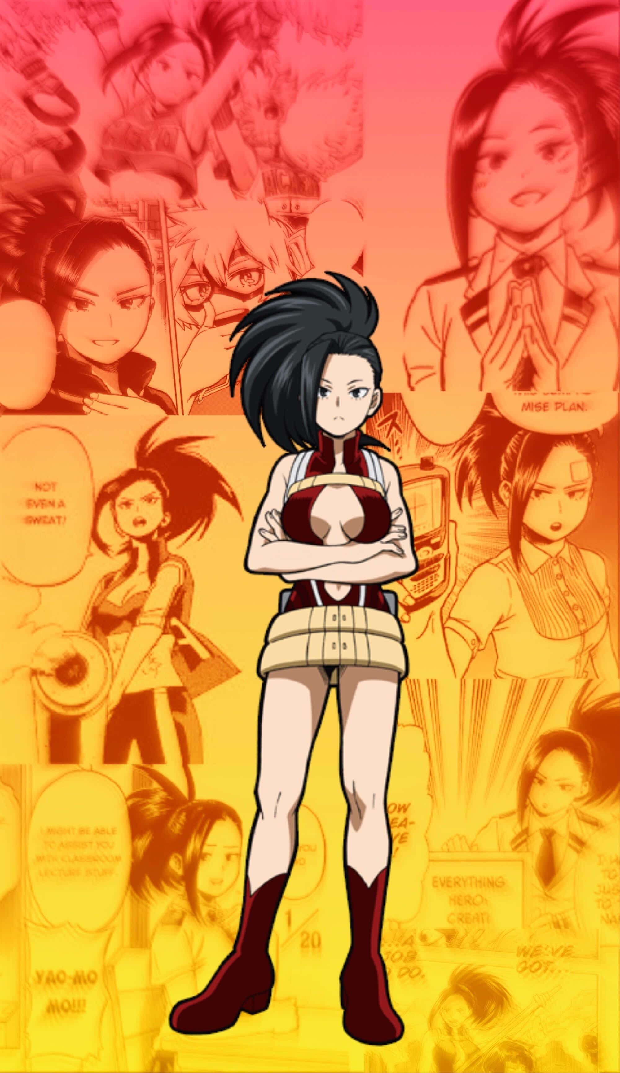 Momo Yaoyorozu, black hair, arms crossed, 2K Phone Wallpaper