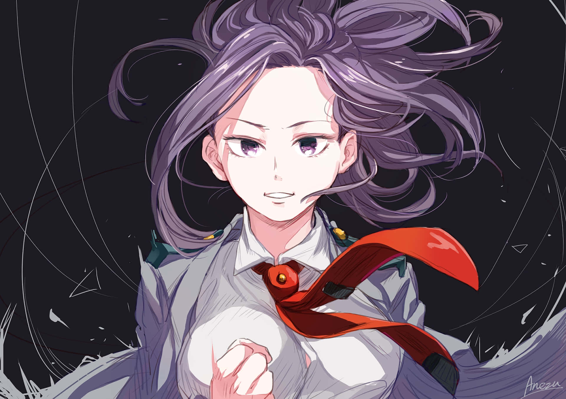 Momo Yaoyorozu, purple hair, red scarf, Full HD Desktop Wallpaper