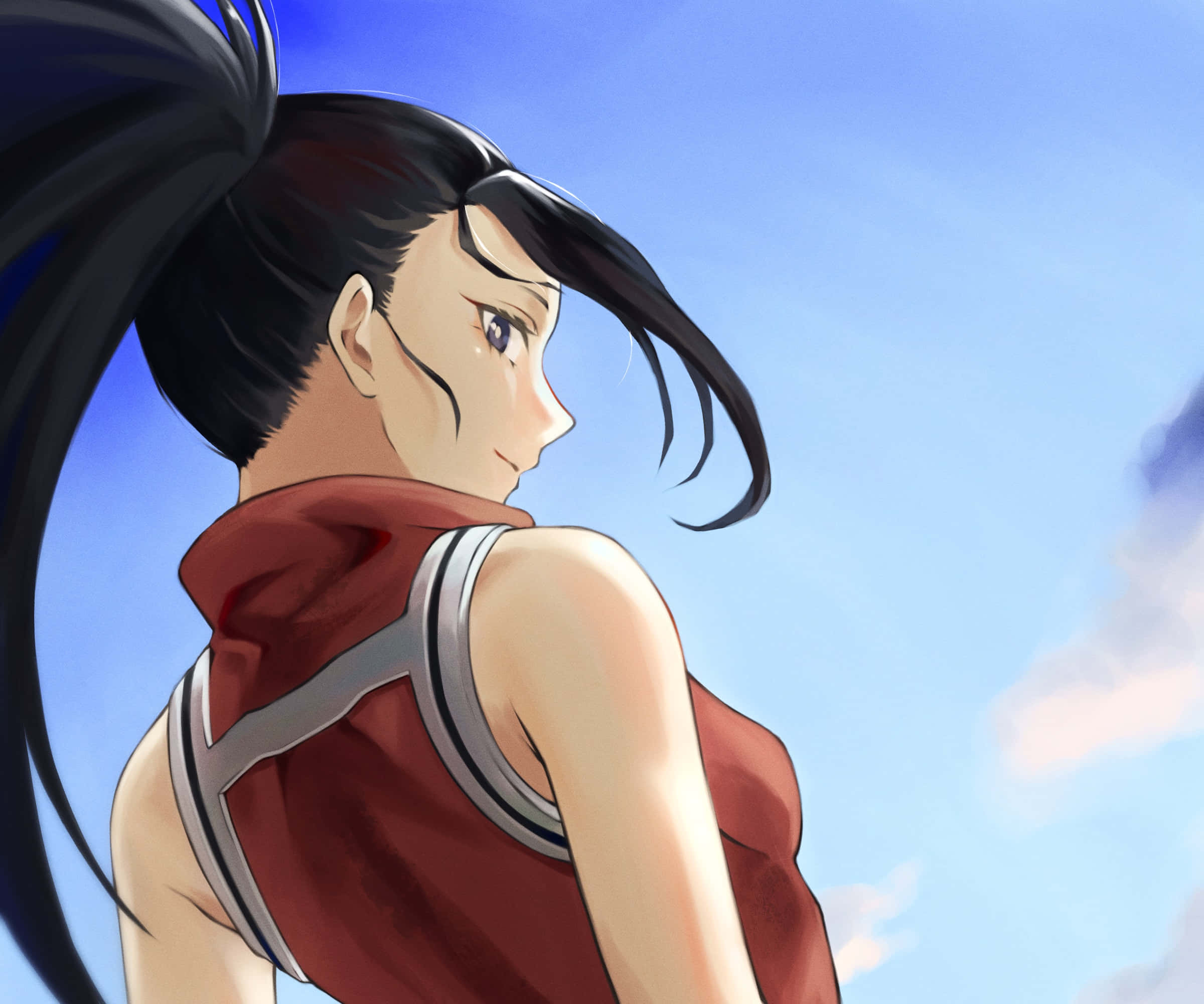Momo Yaoyorozu, black ponytail, red top, Full HD Desktop Wallpaper