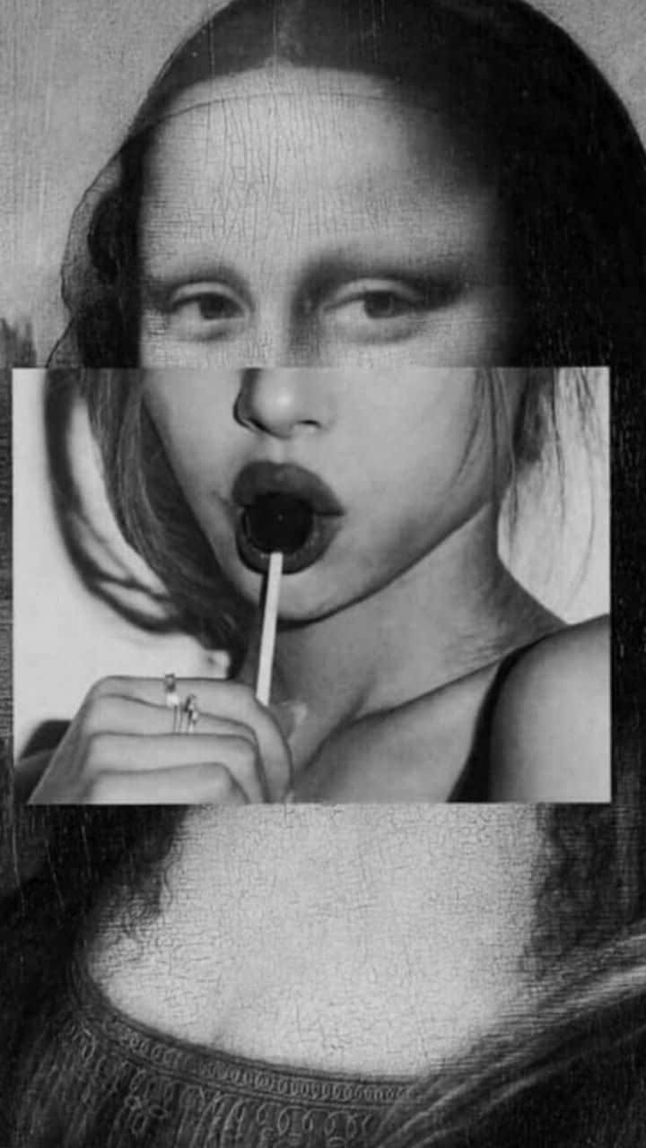 Mona Lisa, iPhone, black and white collage, HD Phone Wallpaper