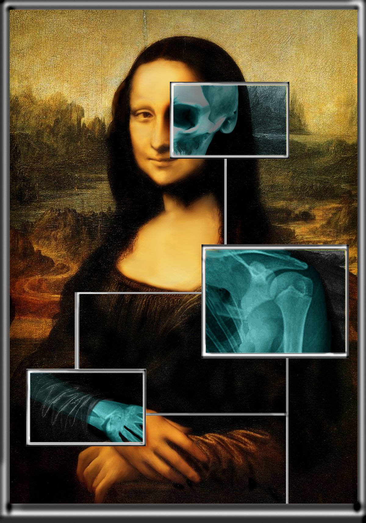 Mona Lisa, x-ray overlays, skull, HD Phone Wallpaper