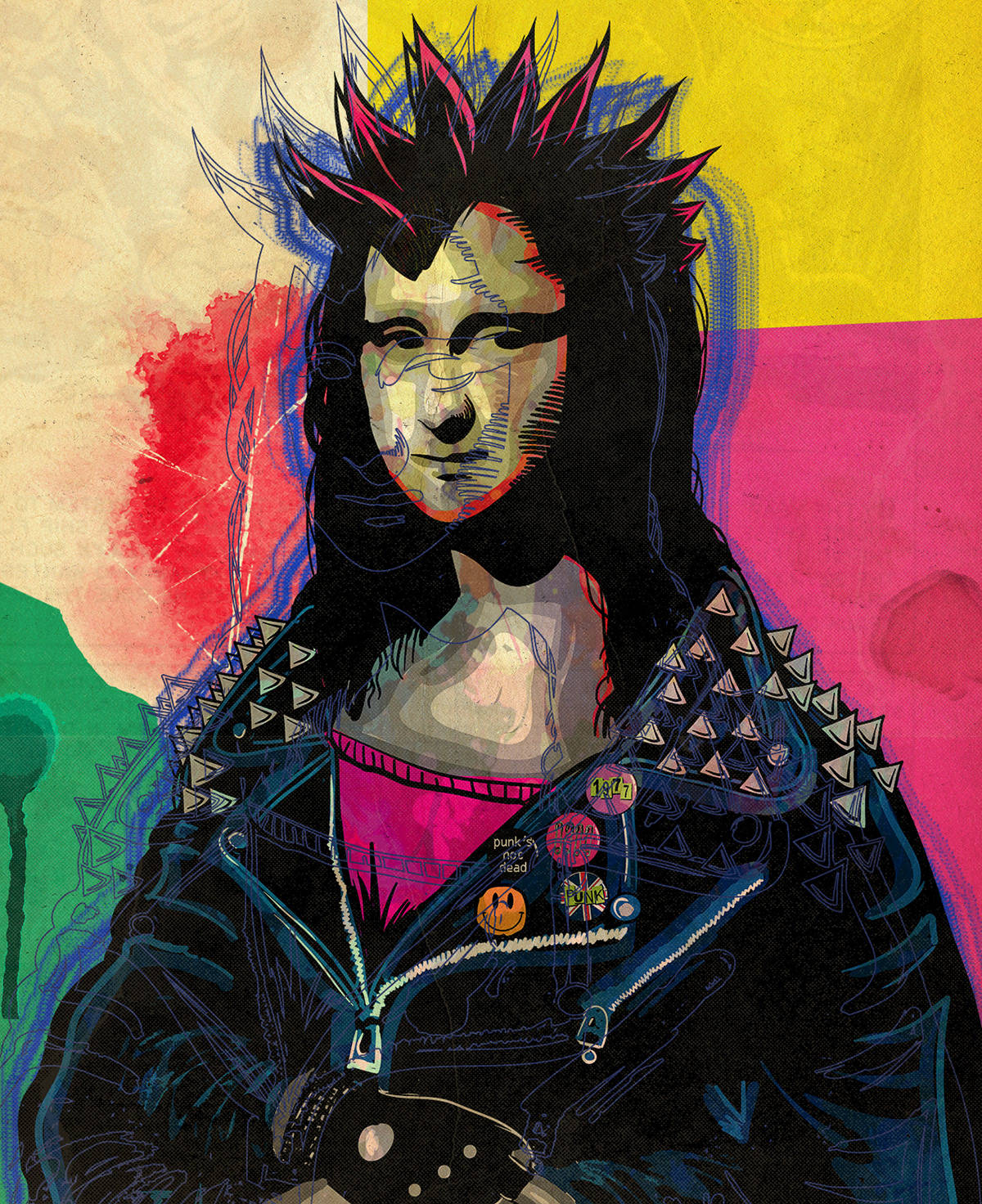 Mona Lisa, rocker phone, spiky hair, HD Phone Wallpaper