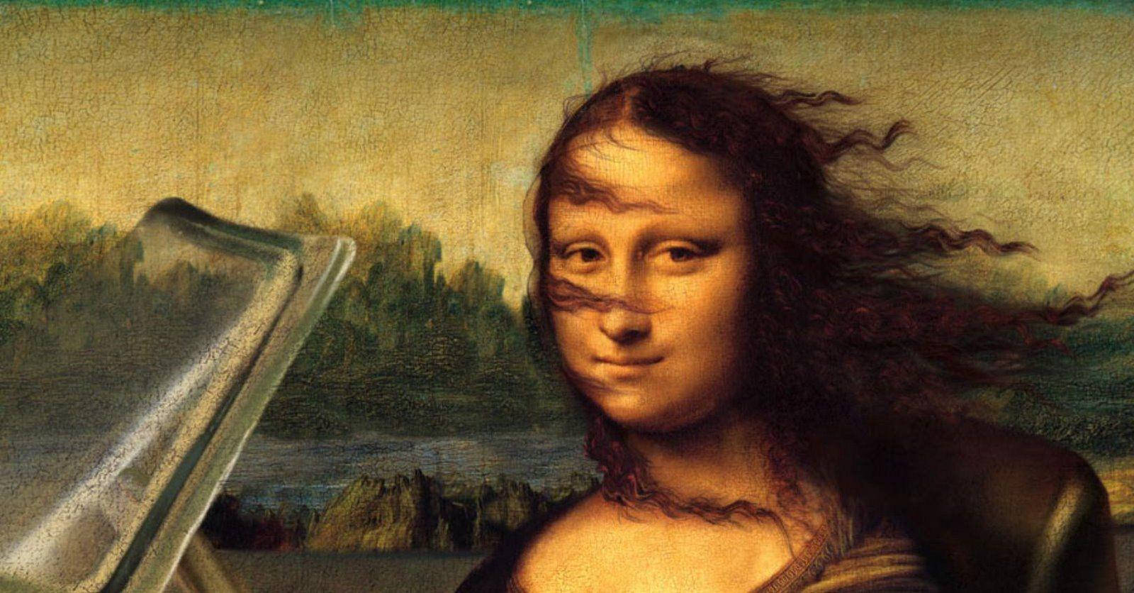 Mona Lisa, wind-blown hair, book, HD Desktop Wallpaper