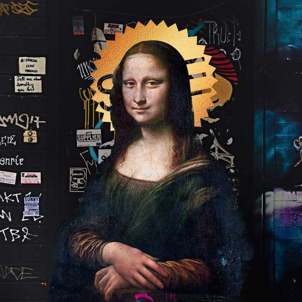 Mona Lisa, golden halo, sunburst, SD Desktop Wallpaper