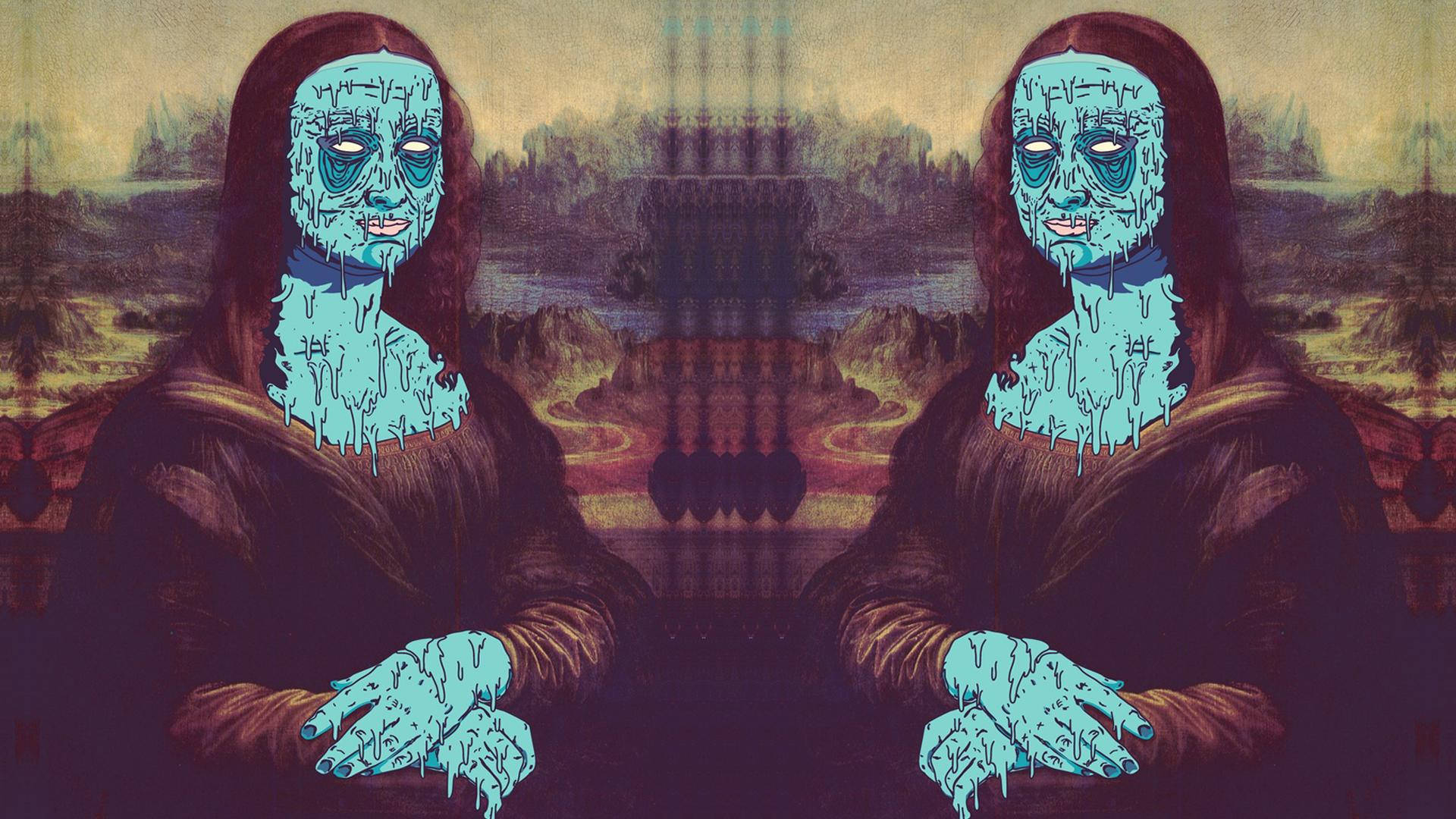 Mona Lisa, blue grime, melting blue skin, Full HD Desktop Wallpaper