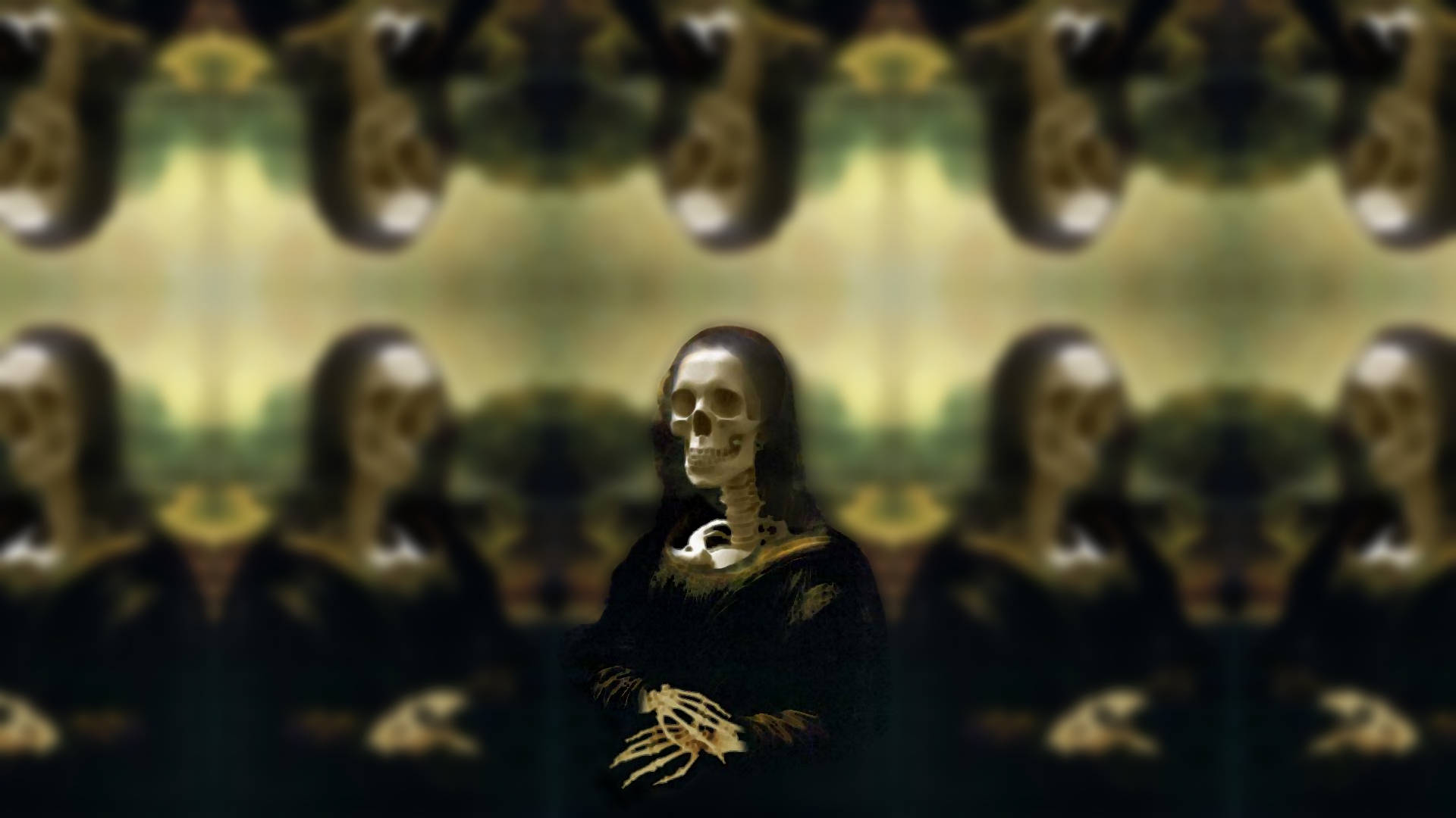 Mona Lisa, skeletal Mona Lisa, mirrored duplicates, Full HD Desktop Wallpaper