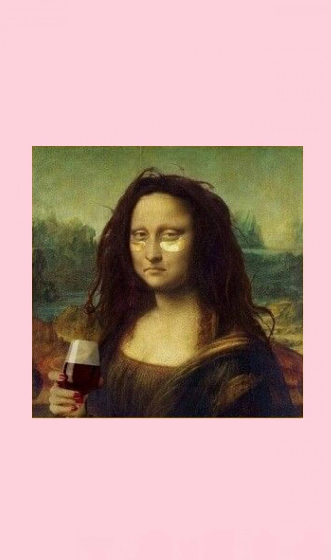 Mona Lisa, eye masks, glass of red wine, HD Phone Wallpaper