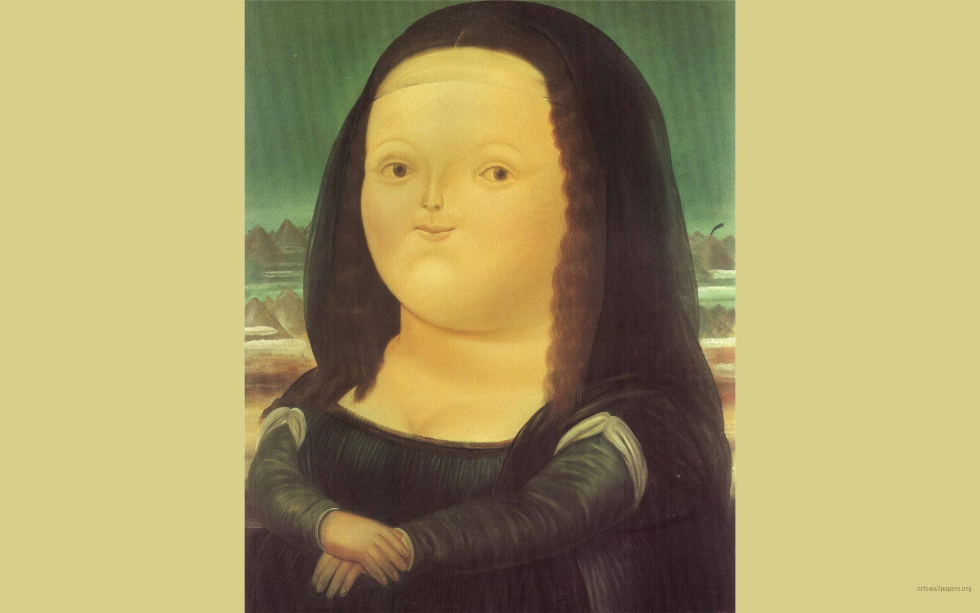 Mona Lisa, black veil, distorted face, Full HD Desktop Wallpaper