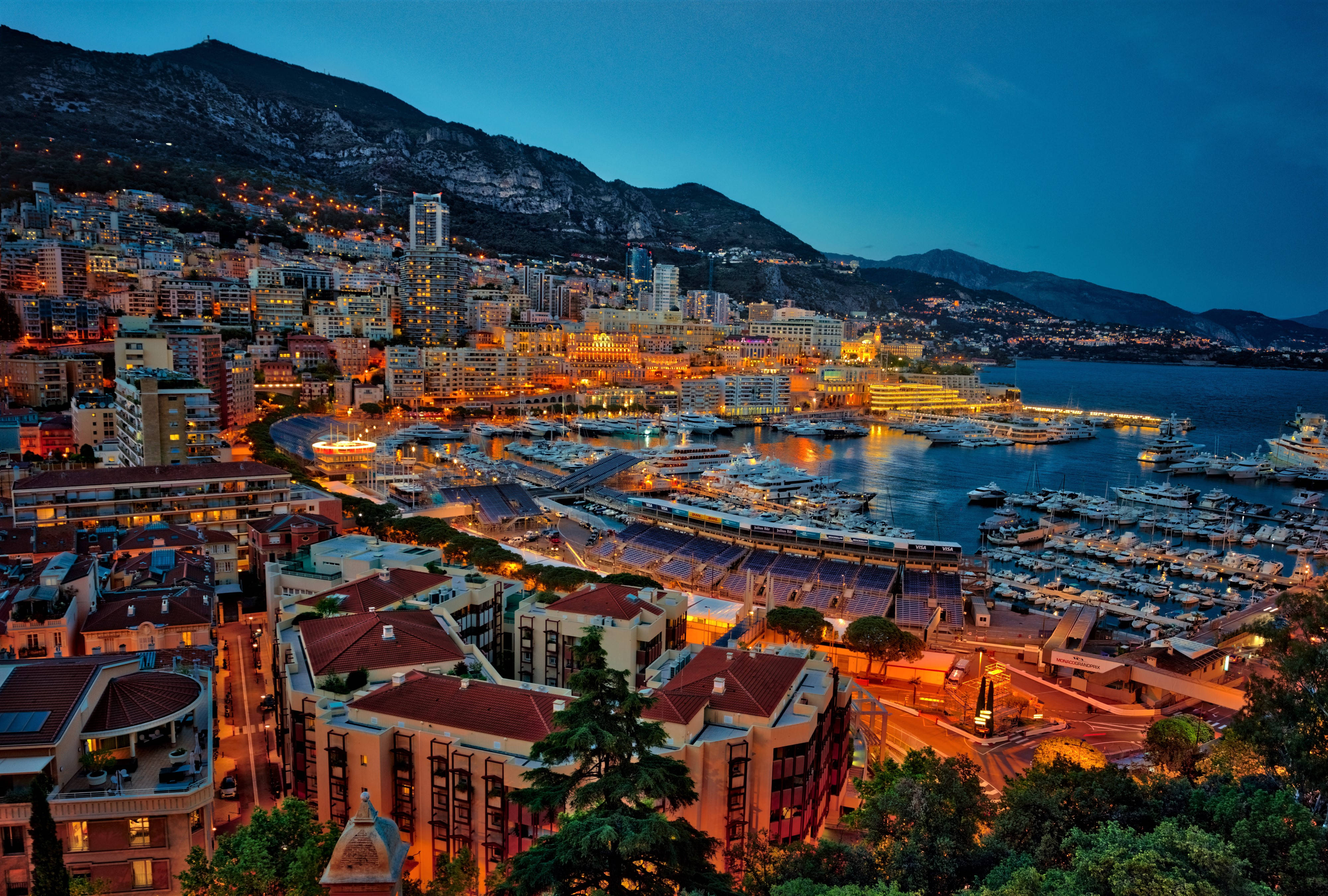 Monaco, city lights, dusk, 4K Desktop Wallpaper
