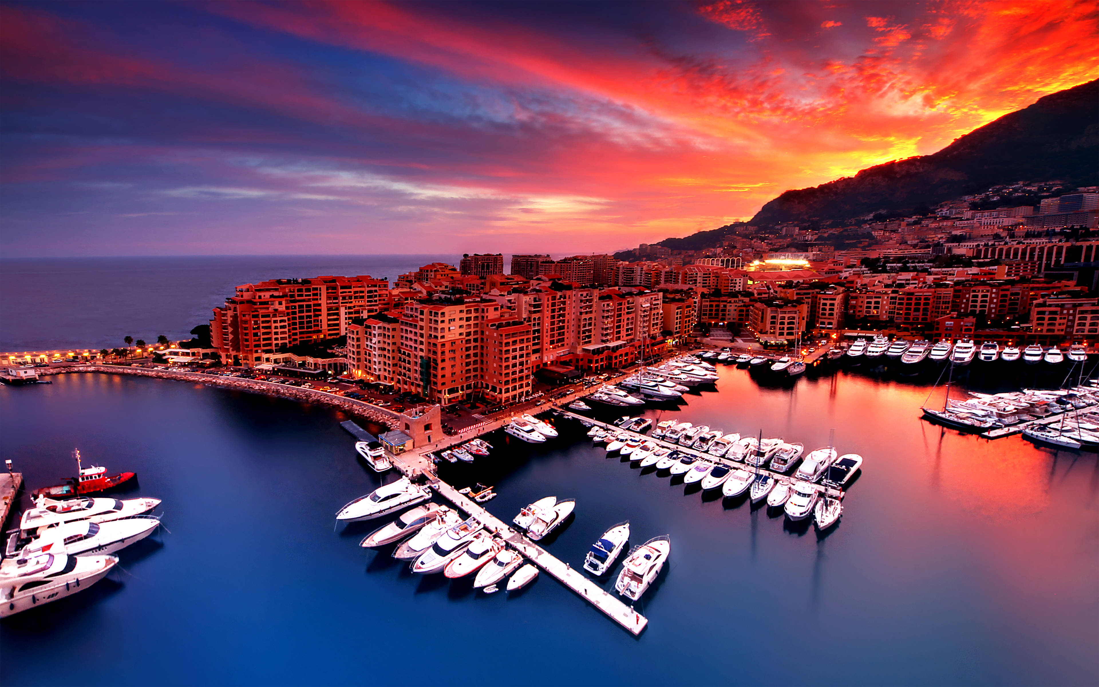 Monaco, dusk, sunset, 4K Desktop Wallpaper