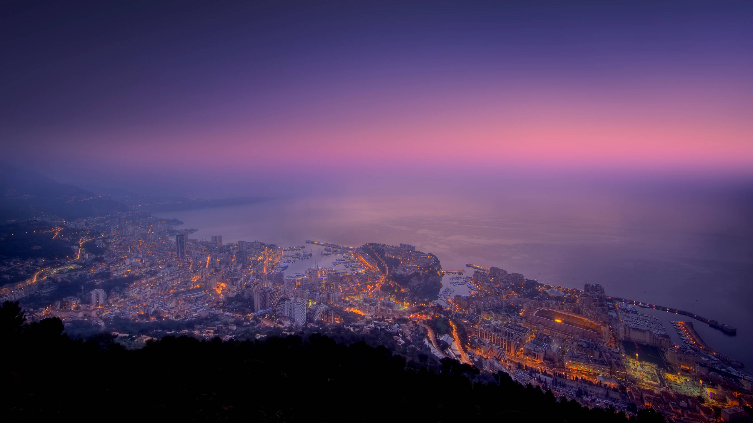 Monaco, Pink Skies, twilight sky, 2K Desktop Wallpaper