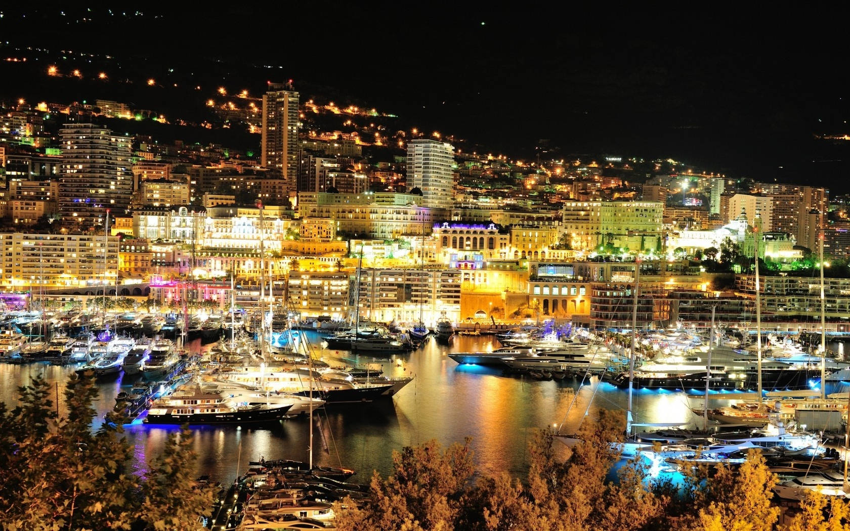 Monaco, City Night Lights, harbor, HD Desktop Wallpaper
