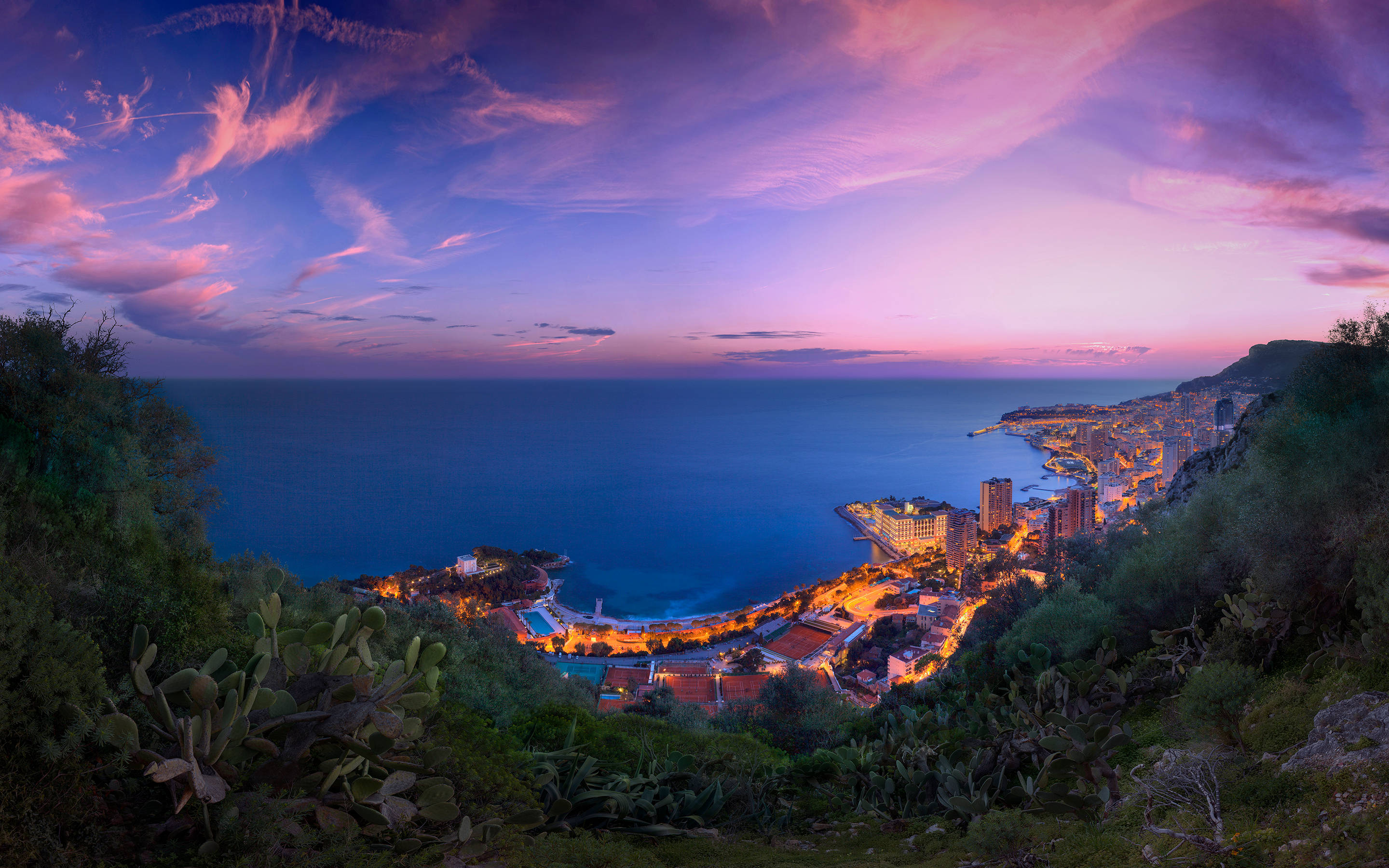 Monaco, twilight sky, vivid purples, 2K Desktop Wallpaper