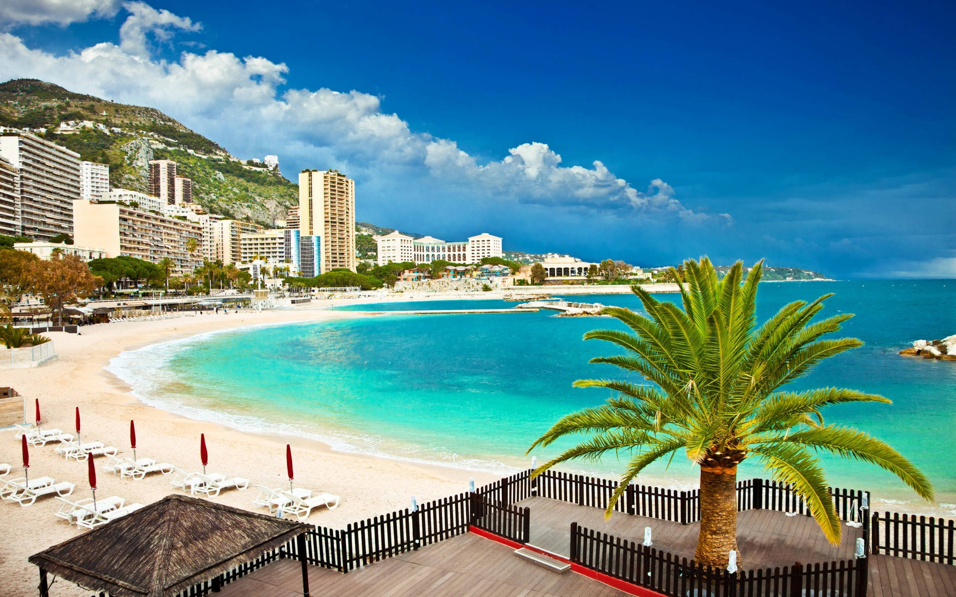 Monaco, white beach, turquoise bay, Full HD Desktop Wallpaper