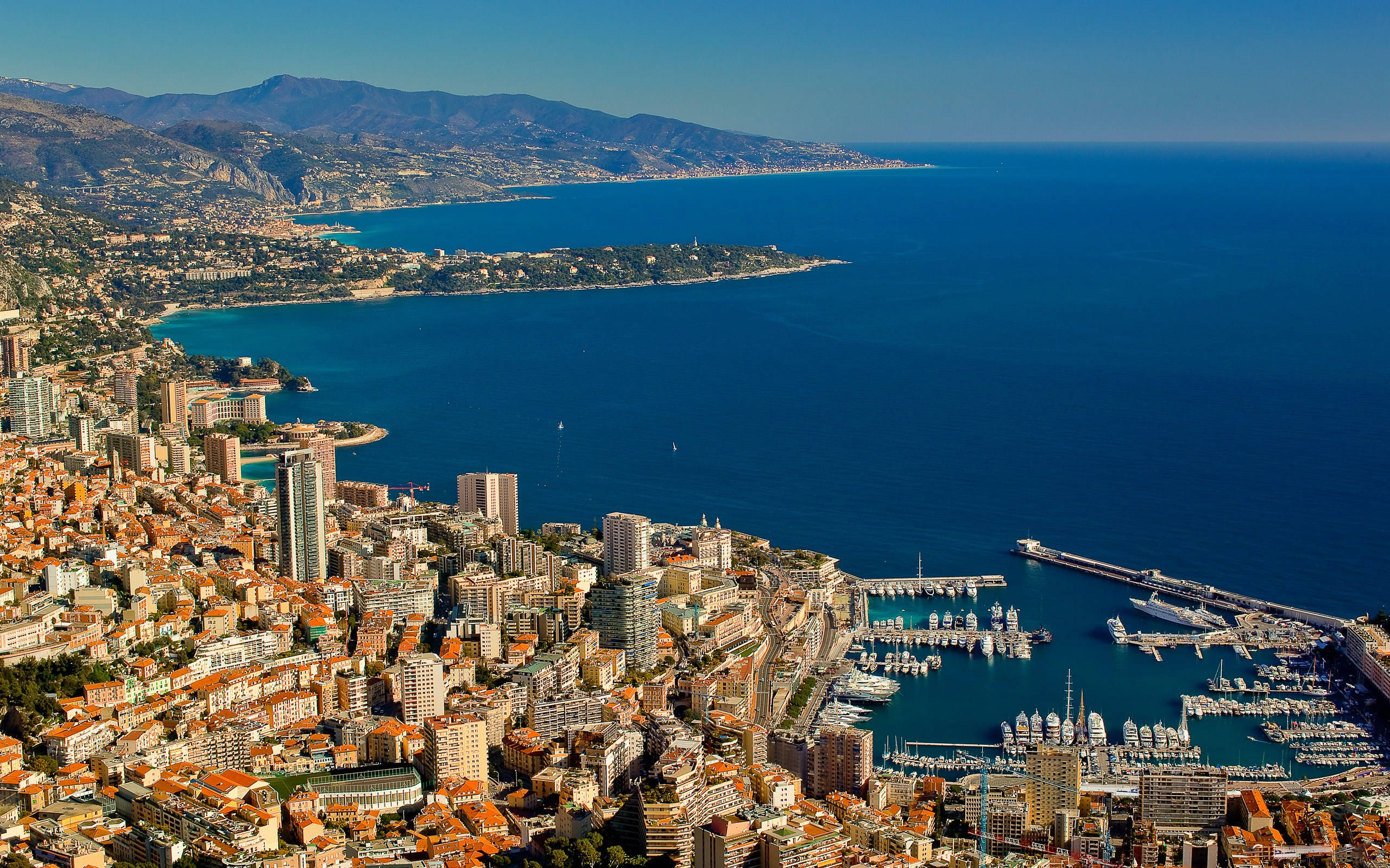 Monaco, Mediterranean coastline, marinas, 2K Desktop Wallpaper