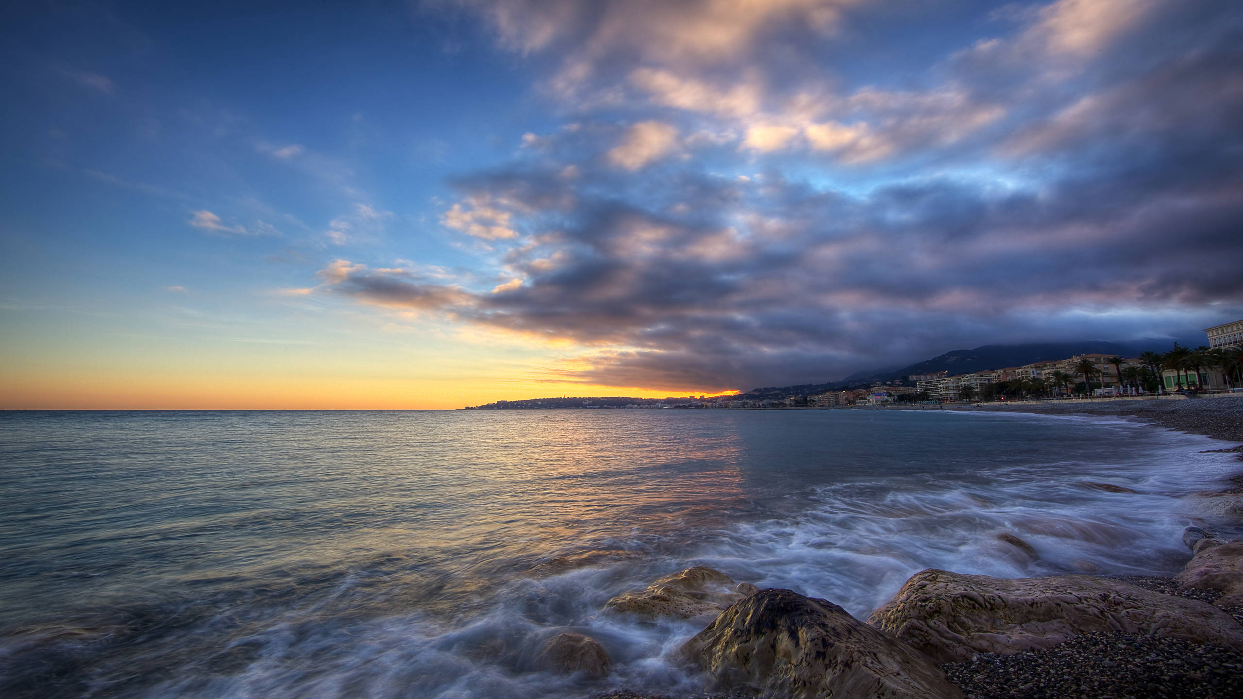 Monaco, Sunset, golden orange, 2K Desktop Wallpaper