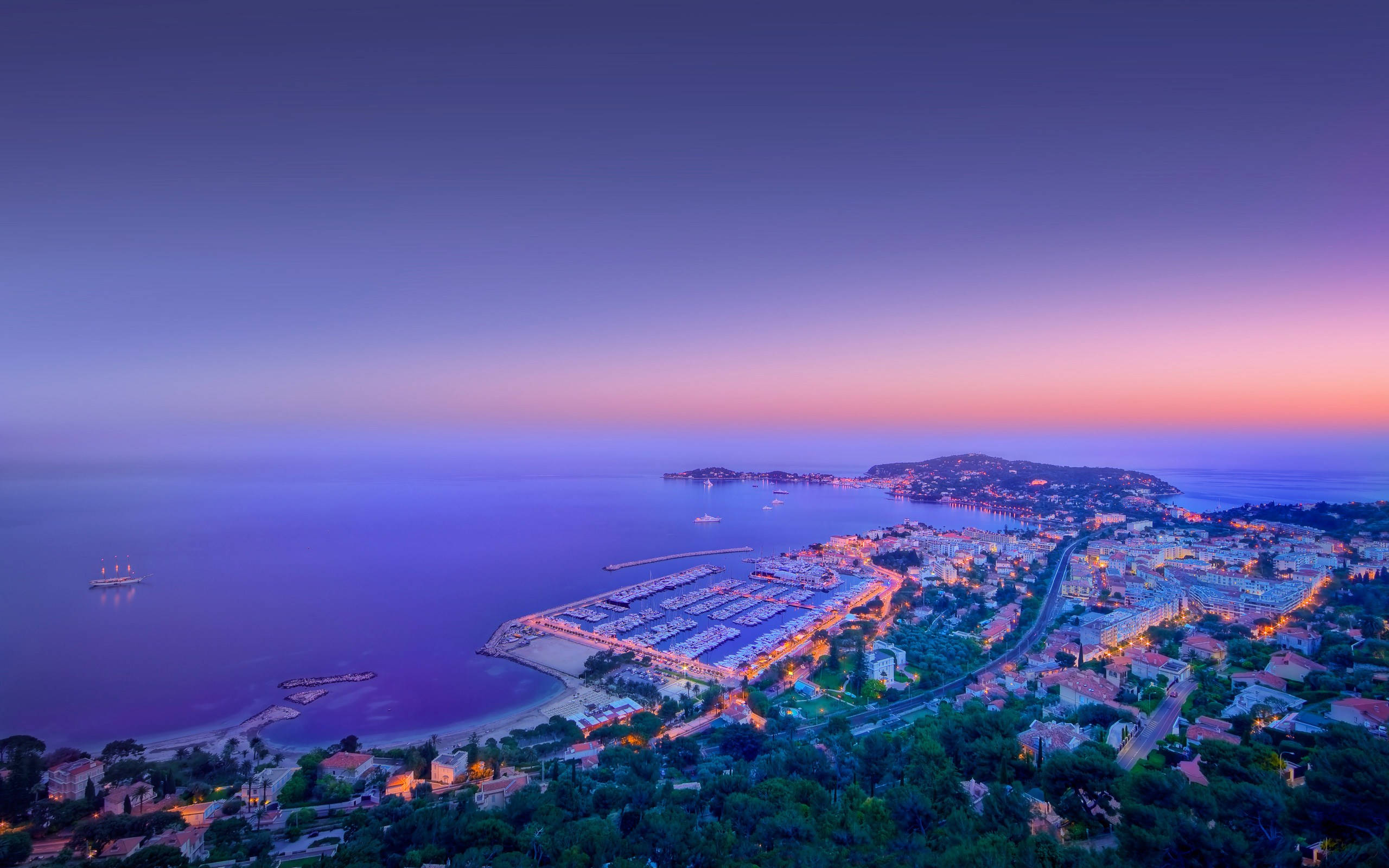 Monaco, twilight, purple skies, 2K Desktop Wallpaper