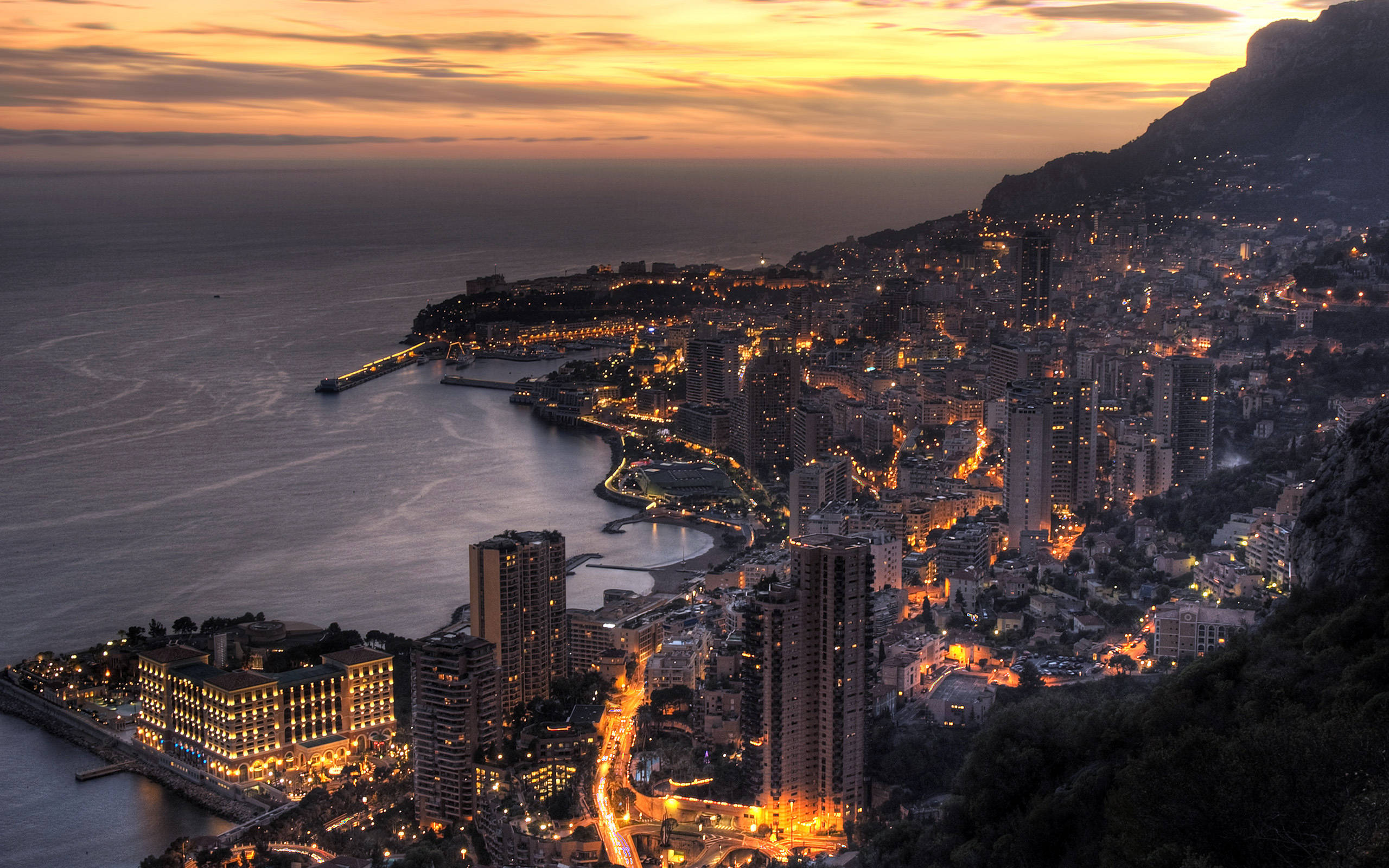 Monaco, cityscape, sunset, 2K Desktop Wallpaper