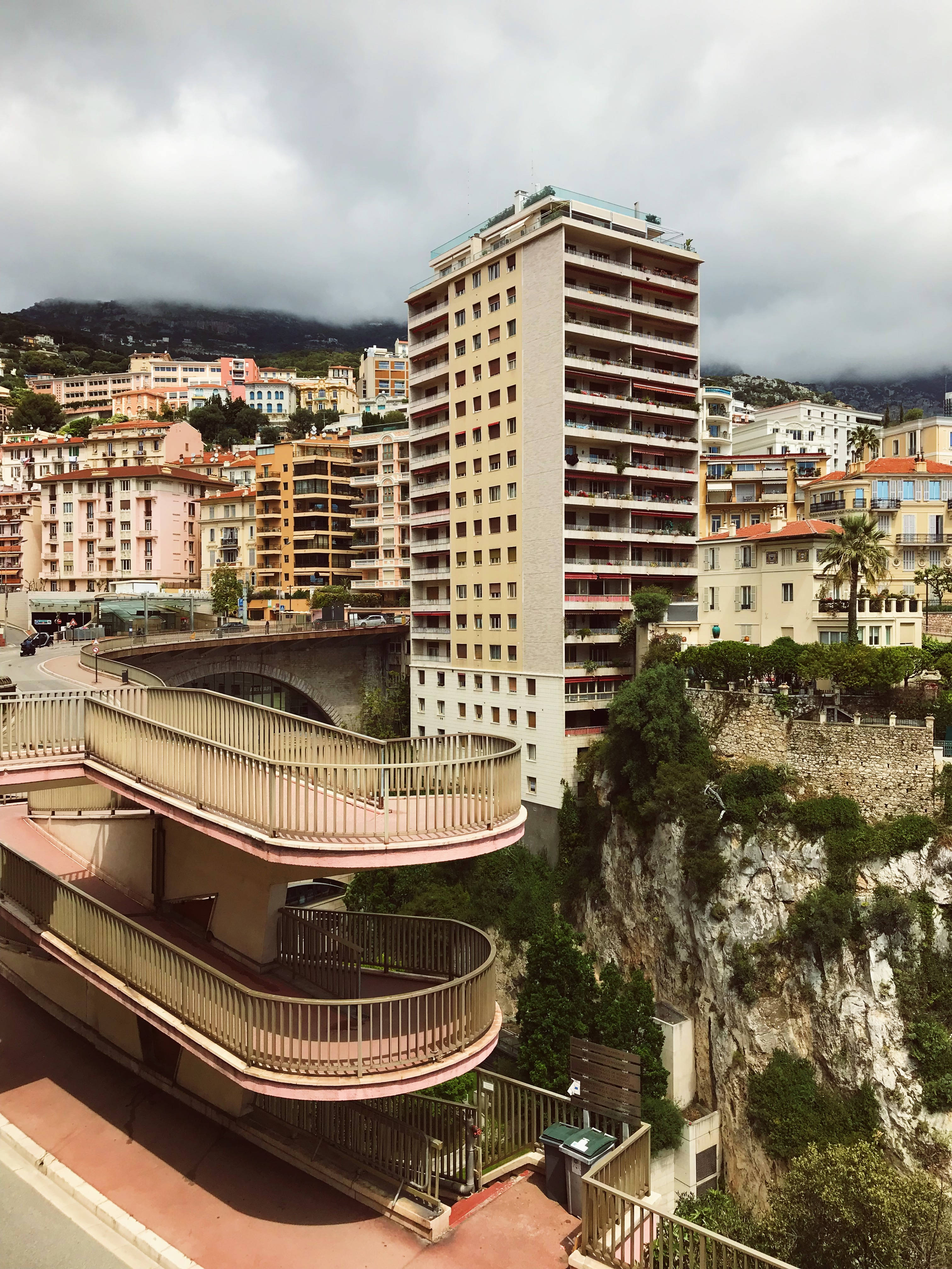 Monaco, winding pedestrian bridge, cliffside cityscape, 4K Phone Wallpaper