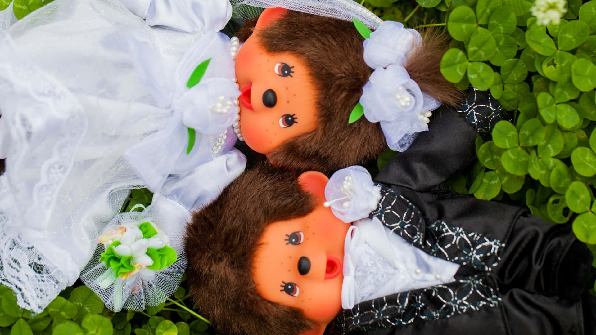 Monchhichi, wedding attire, vintage-style dolls, Full HD Desktop Wallpaper