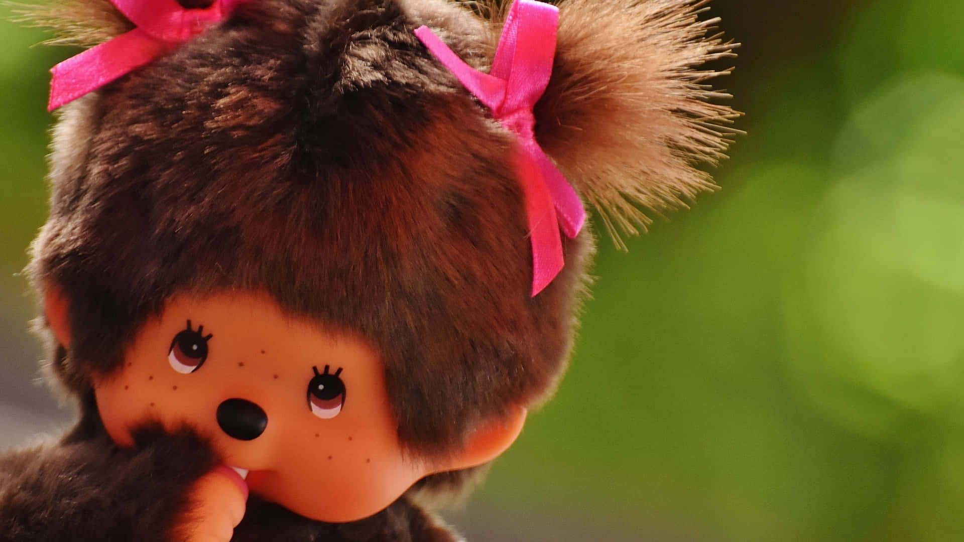 Monchhichi, pink bows, brown furry, Full HD Desktop Wallpaper
