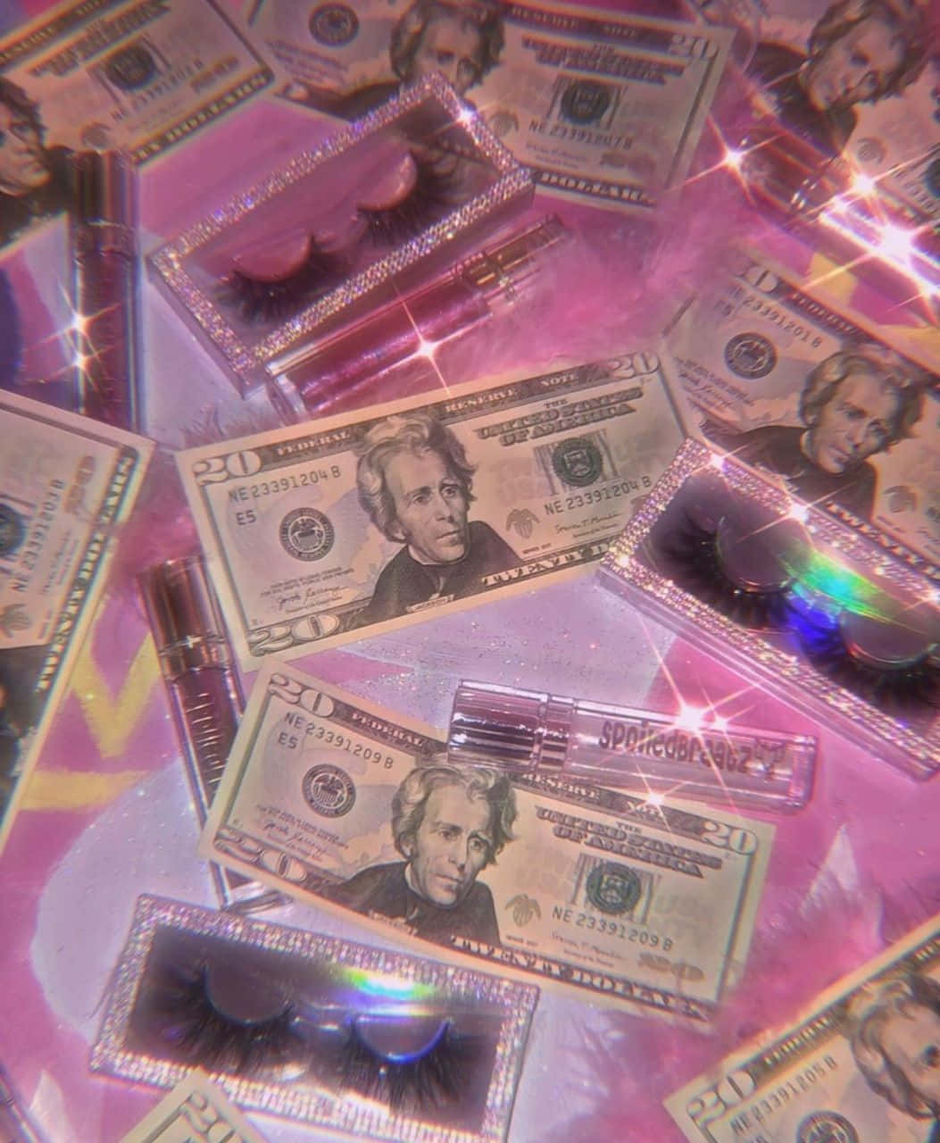 Girly Money Sparkly Aesthetic, shimmering pink background, $20 bills, HD Phone Wallpaper